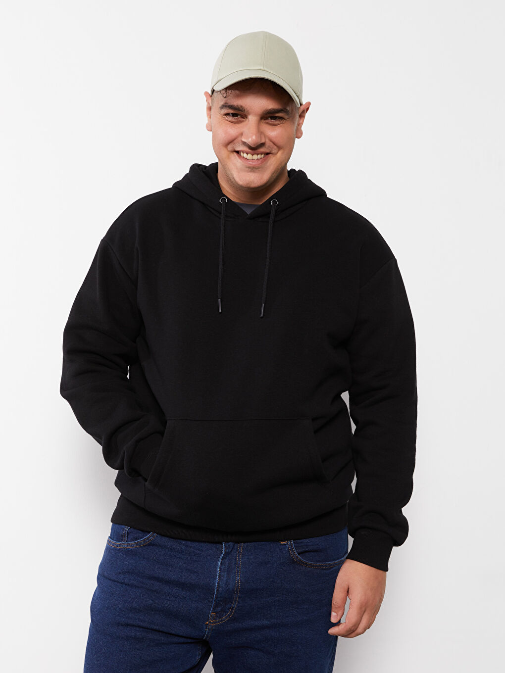 هودي سميك أساسي كم طويل مقاس كبير للرجال-1