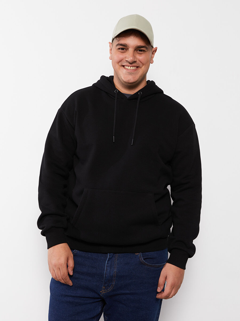 هودي سميك أساسي كم طويل مقاس كبير للرجال-2