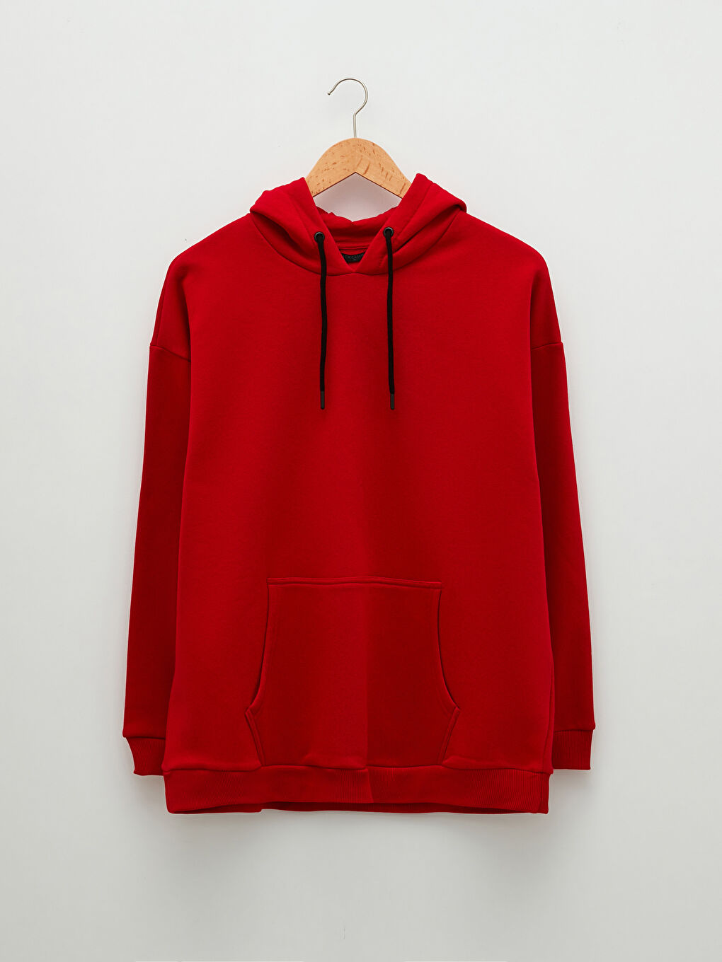 Kırmızı Büyük Beden Uzun Kollu Basic Erkek Kalın Hoodie-5