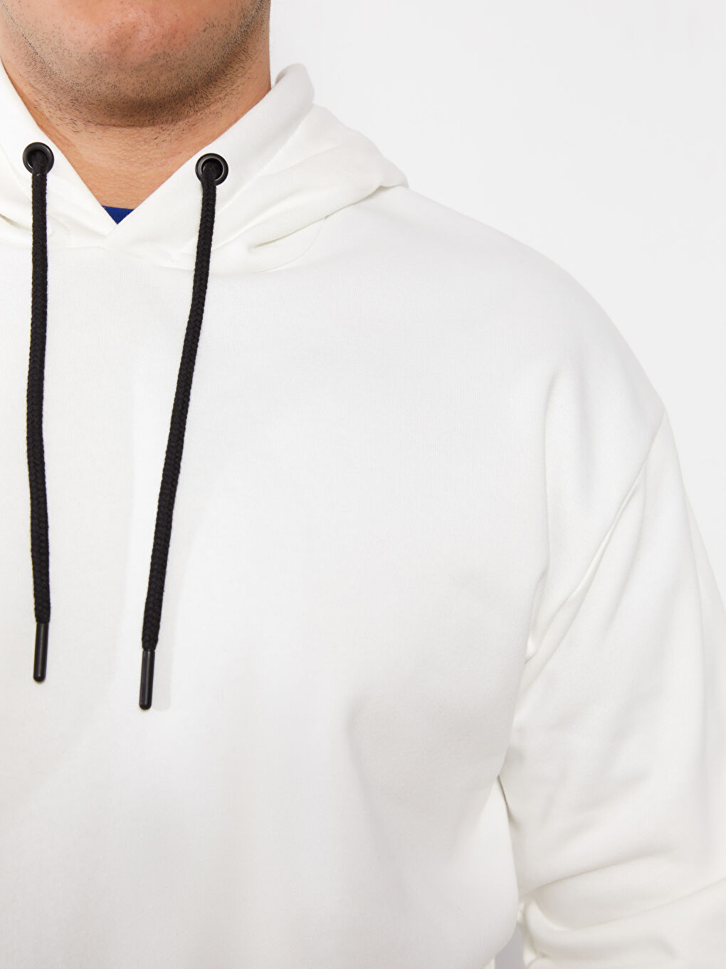 Beyaz Büyük Beden Uzun Kollu Basic Erkek Kalın Hoodie-3