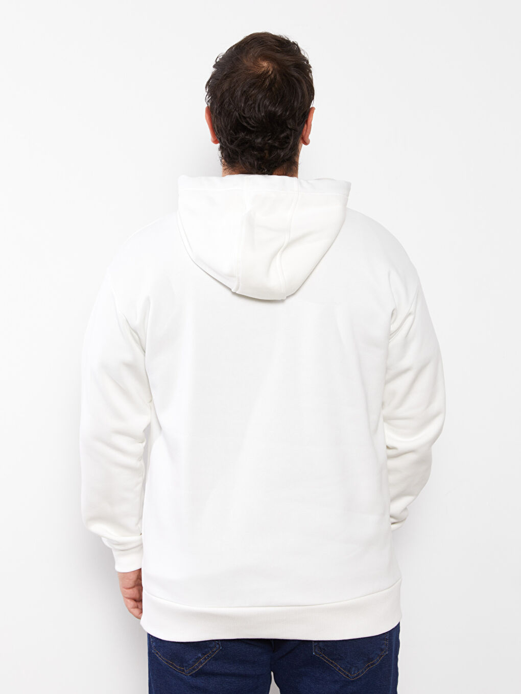 Beyaz Büyük Beden Uzun Kollu Basic Erkek Kalın Hoodie-4