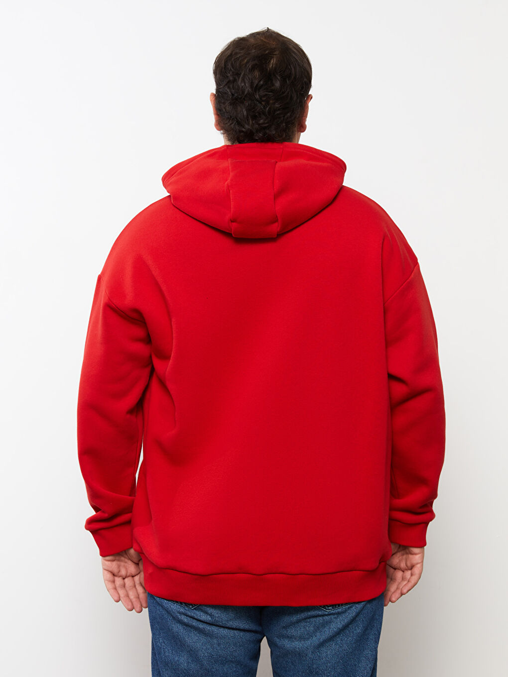 Kırmızı Büyük Beden Uzun Kollu Basic Erkek Kalın Hoodie-4