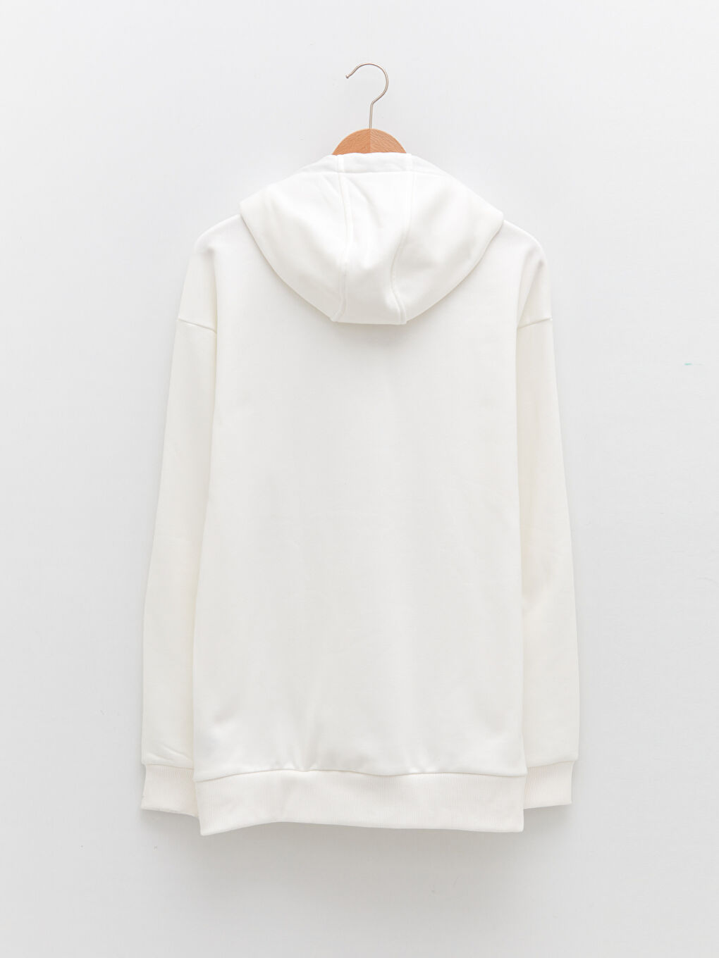 Beyaz Büyük Beden Uzun Kollu Basic Erkek Kalın Hoodie-6
