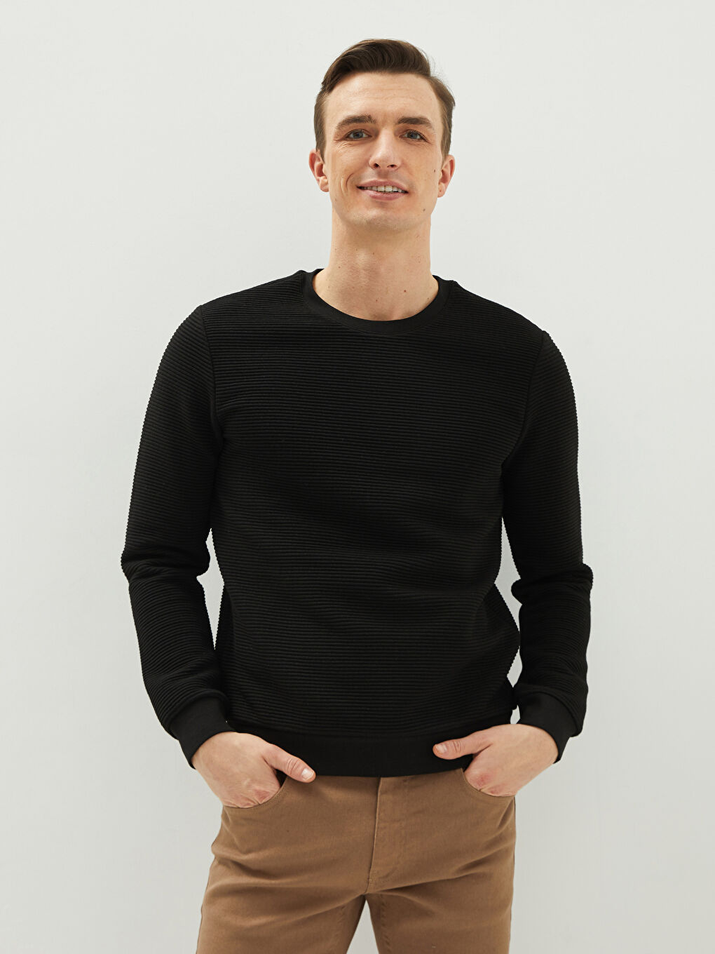 Crew Neck Long Sleeve Striped Men's Sweatshirt-1