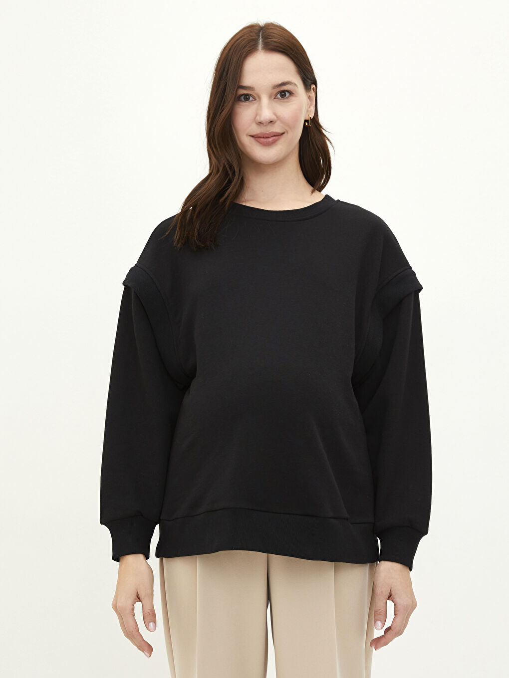 LCWAIKIKI Maternity Yeni Siyah Bisiklet Yaka Düz Hamile Sweatshirt - 1