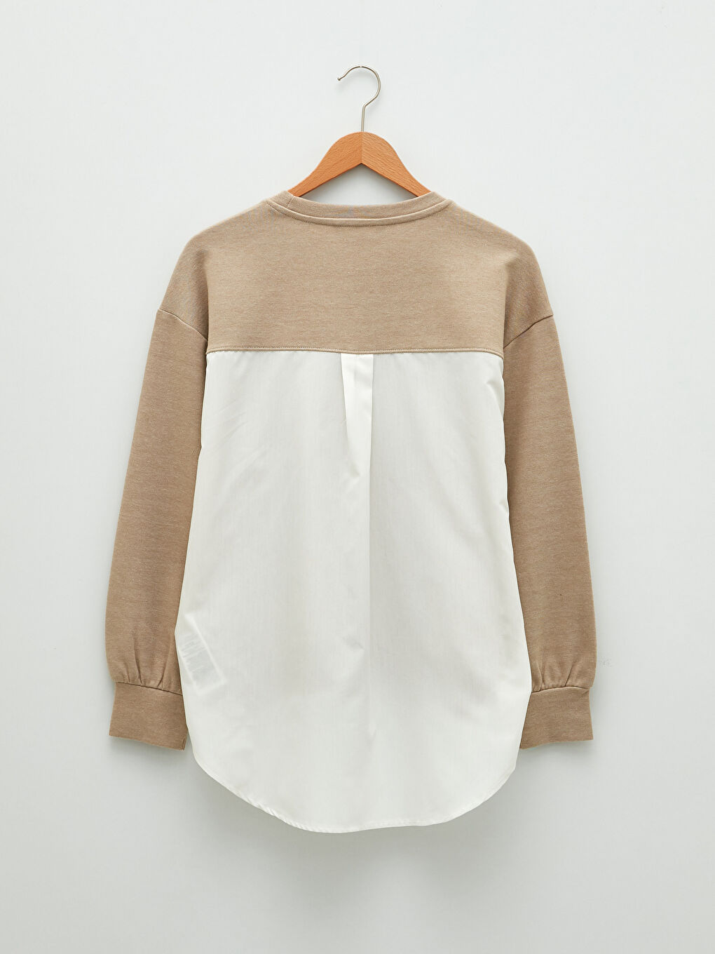 Bej Bisiklet Yaka Oversize Kadın Sweatshirt-6