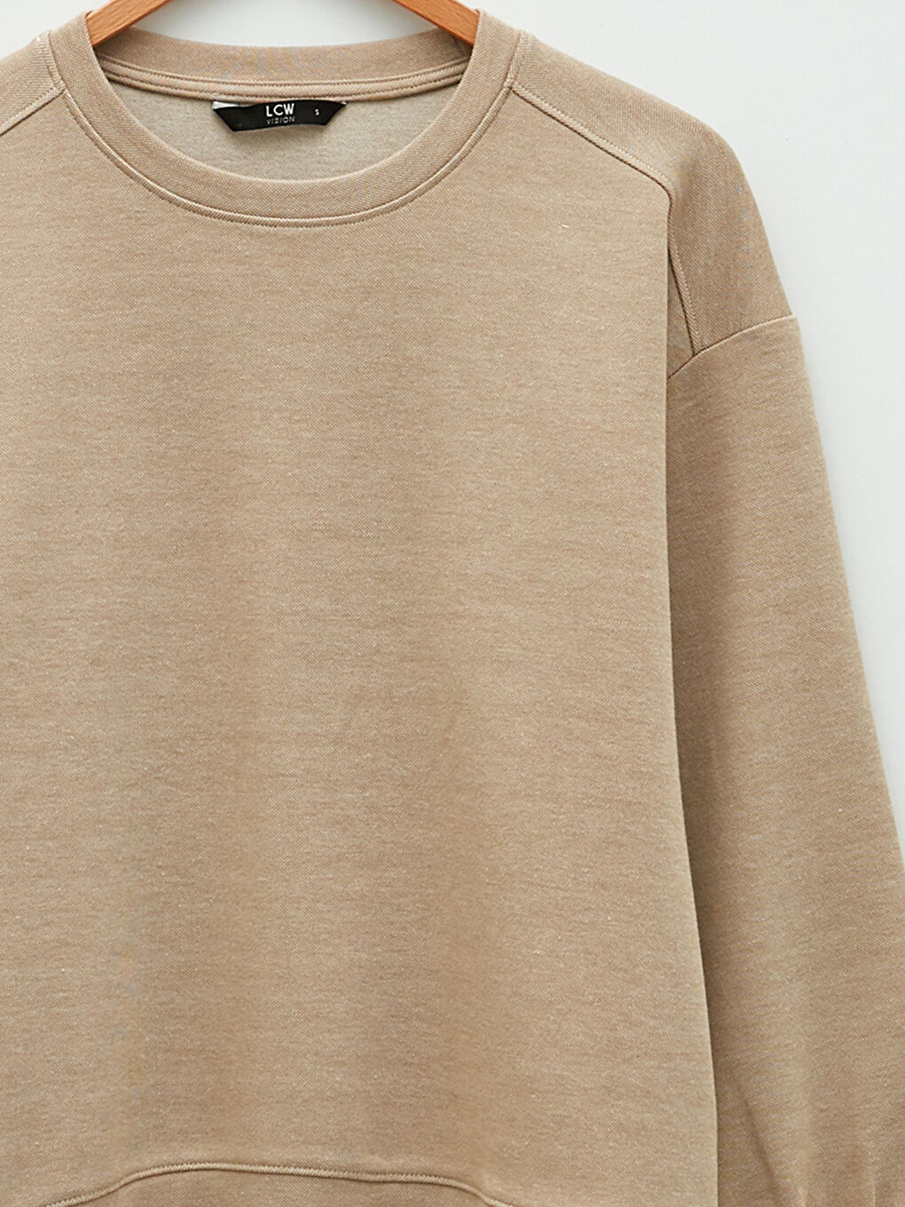 Bej Bisiklet Yaka Oversize Kadın Sweatshirt-7