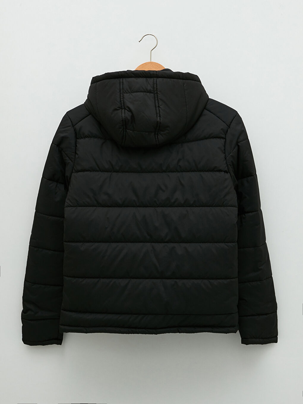 Siyah Standart Kalıp Kapüşonlu Erkek Şişme Mont-7