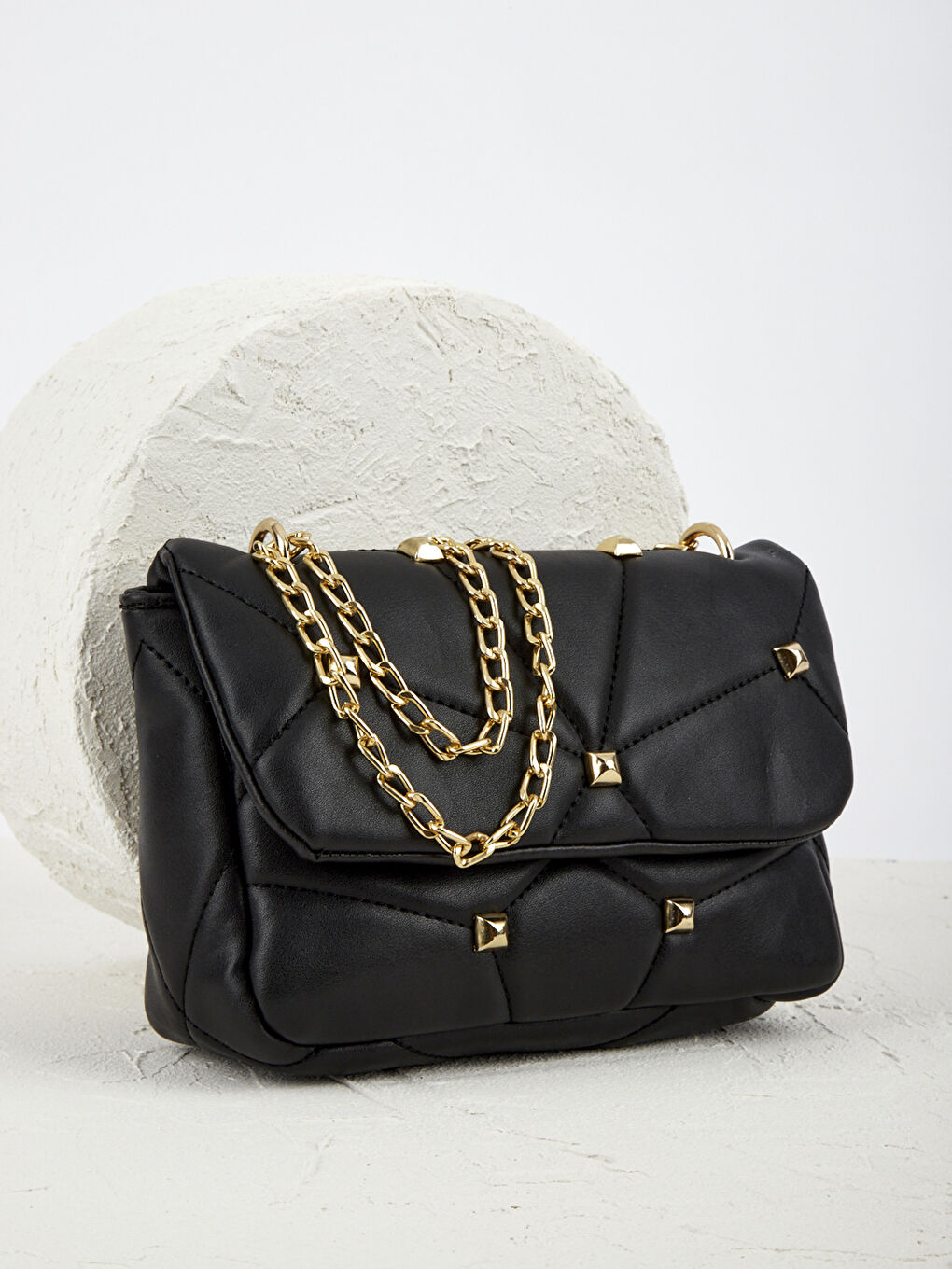 Siyah MOON Trok Detaylı Zincir Askılı Kadın Omuz Çantası