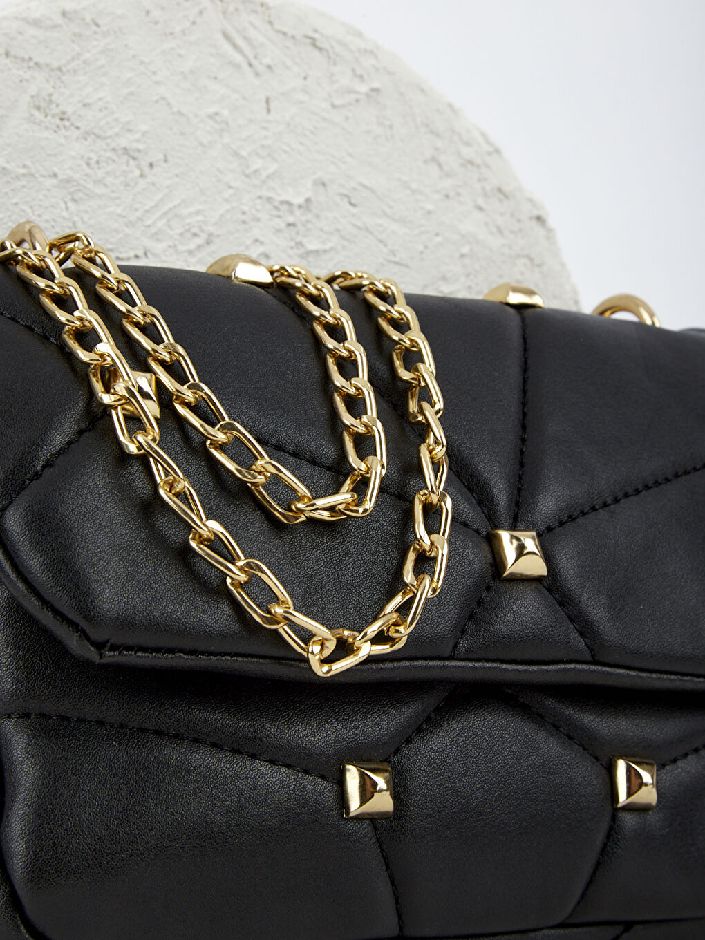 Siyah MOON Trok Detaylı Zincir Askılı Kadın Omuz Çantası-2