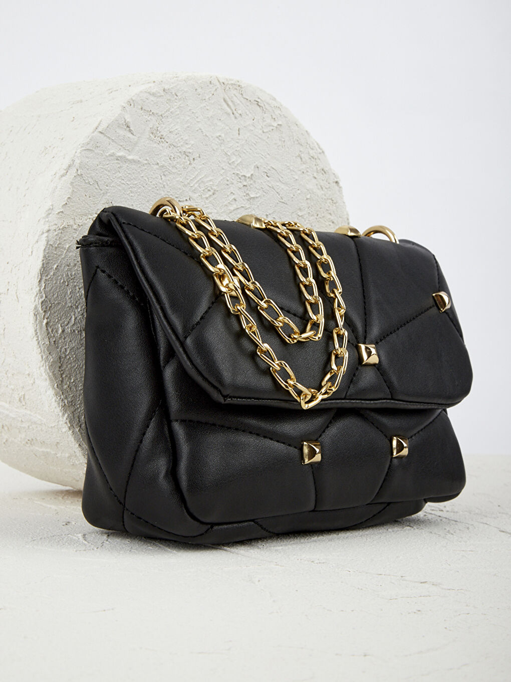 Siyah MOON Trok Detaylı Zincir Askılı Kadın Omuz Çantası-3