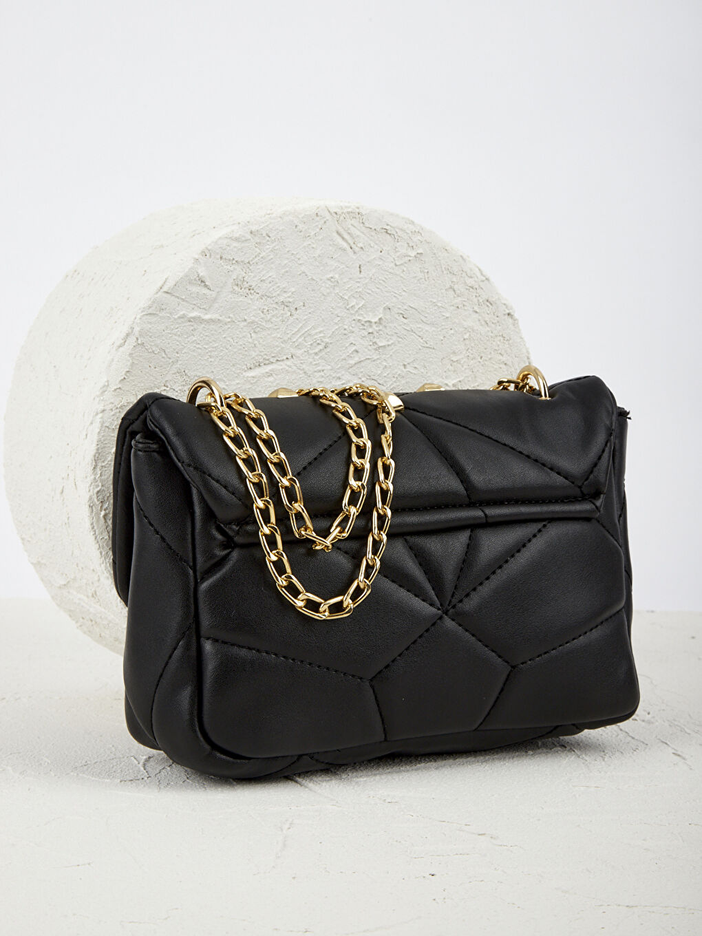 Siyah MOON Trok Detaylı Zincir Askılı Kadın Omuz Çantası-4