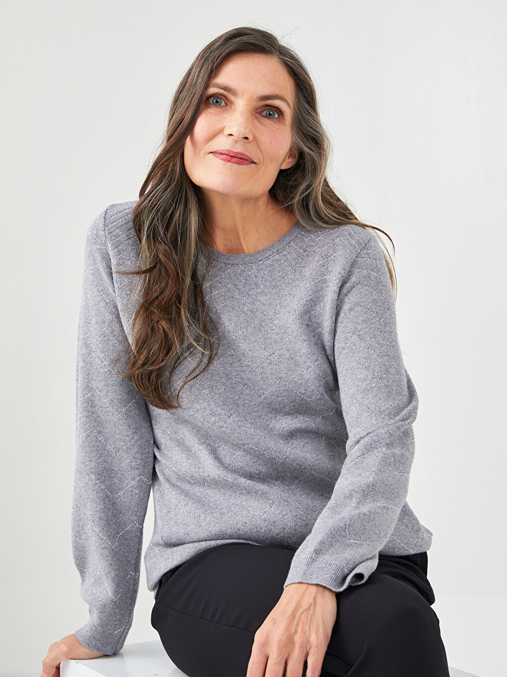 LCW Grace Crew Neck Patterned Long Sleeve Women's Knitwear Sweater -W1MB43Z8-DD0