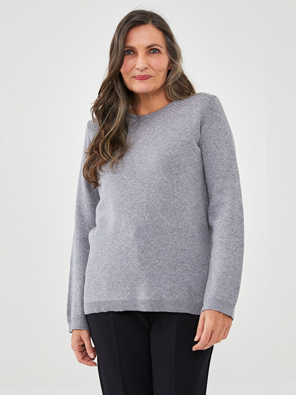 LCW Grace Crew Neck Patterned Long Sleeve Women's Knitwear Sweater -W1MB43Z8-DD0