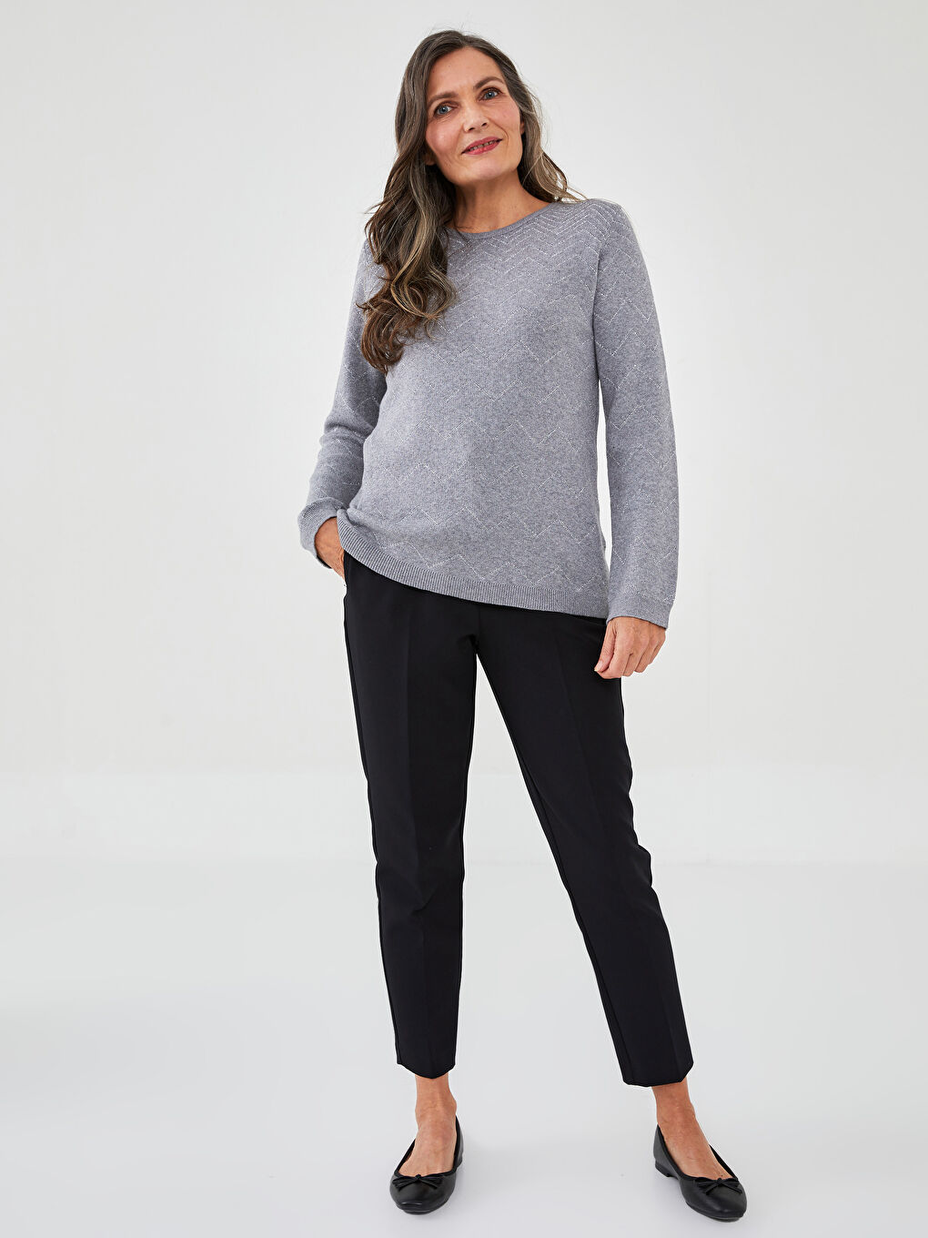 LCW Grace Crew Neck Patterned Long Sleeve Women's Knitwear Sweater -W1MB43Z8-DD0