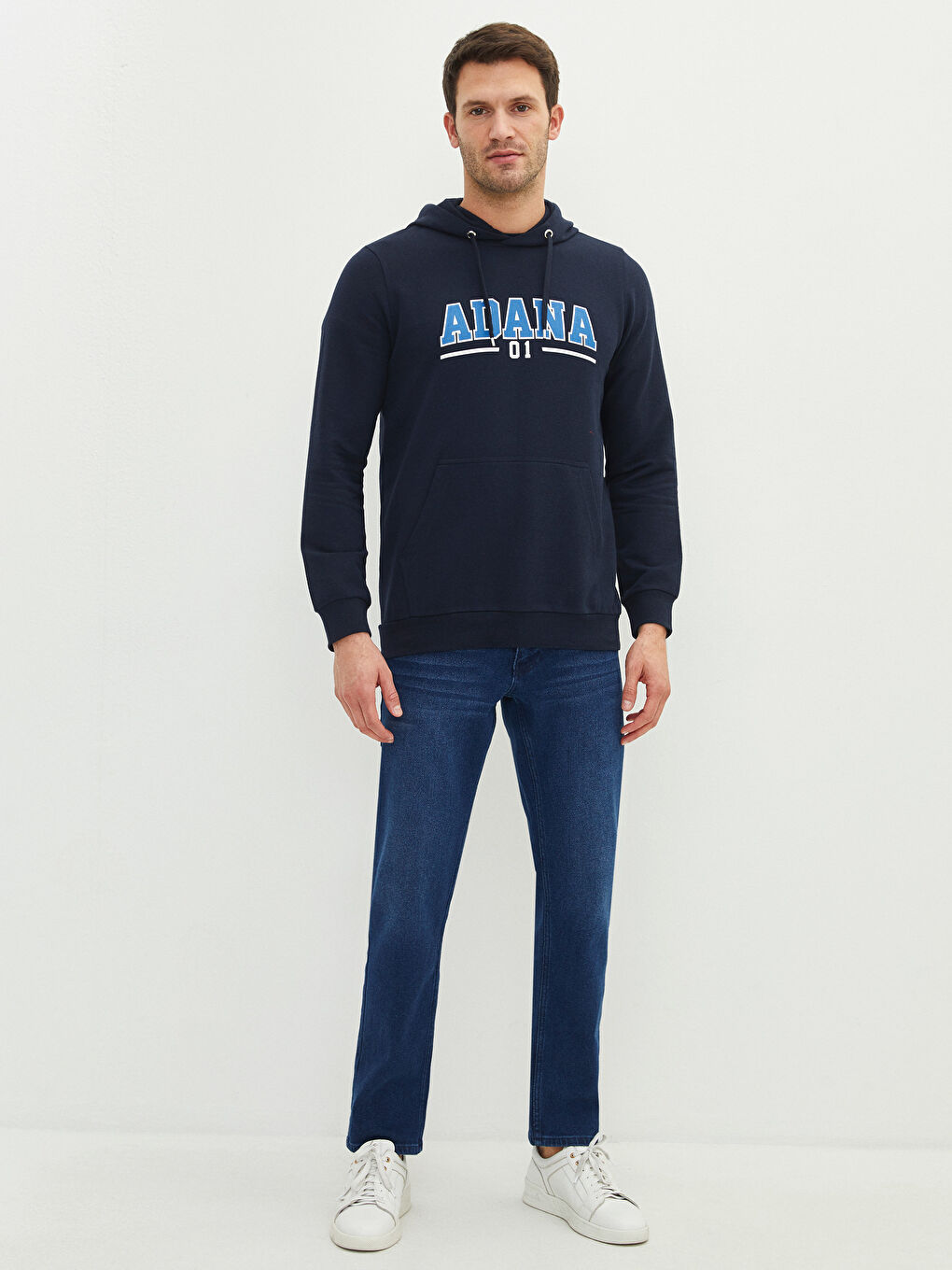 Lacivert Uzun Kollu Adana Baskılı Erkek Hoodie-2