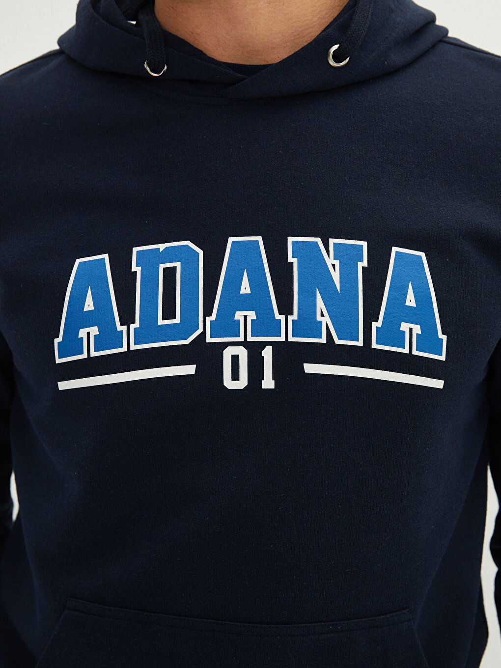 Lacivert Uzun Kollu Adana Baskılı Erkek Hoodie-3