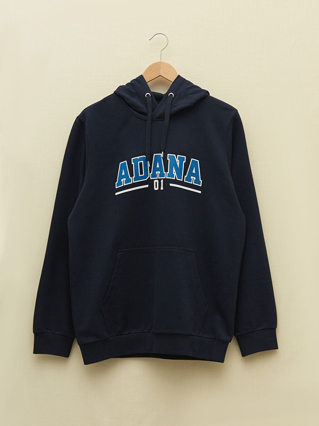 Lacivert Uzun Kollu Adana Baskılı Erkek Hoodie-5