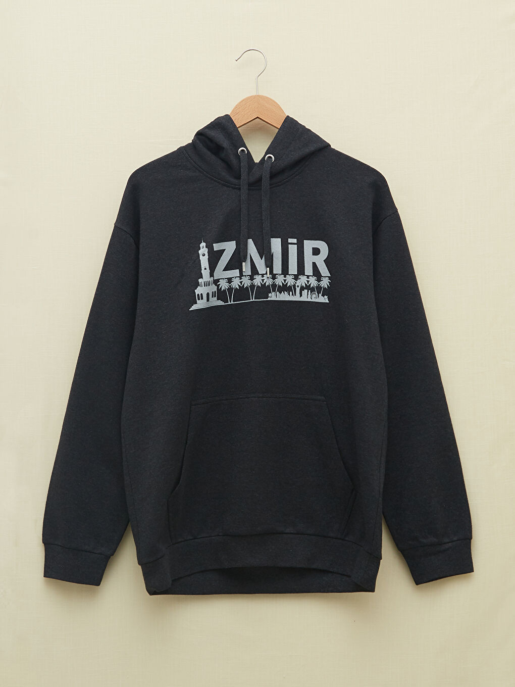 LCWAIKIKI Classic Antrasit Oversize Uzun Kollu İzmir Baskılı Erkek Hoodie - 5