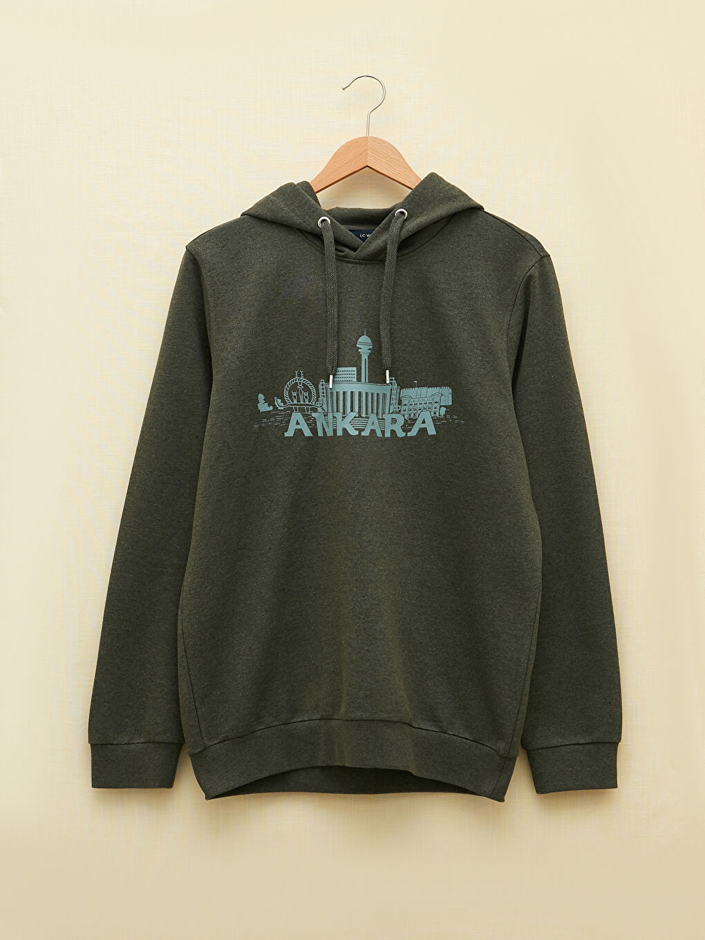 LCWAIKIKI Classic Haki Uzun Kollu Ankara Baskılı Erkek Hoodie - 5