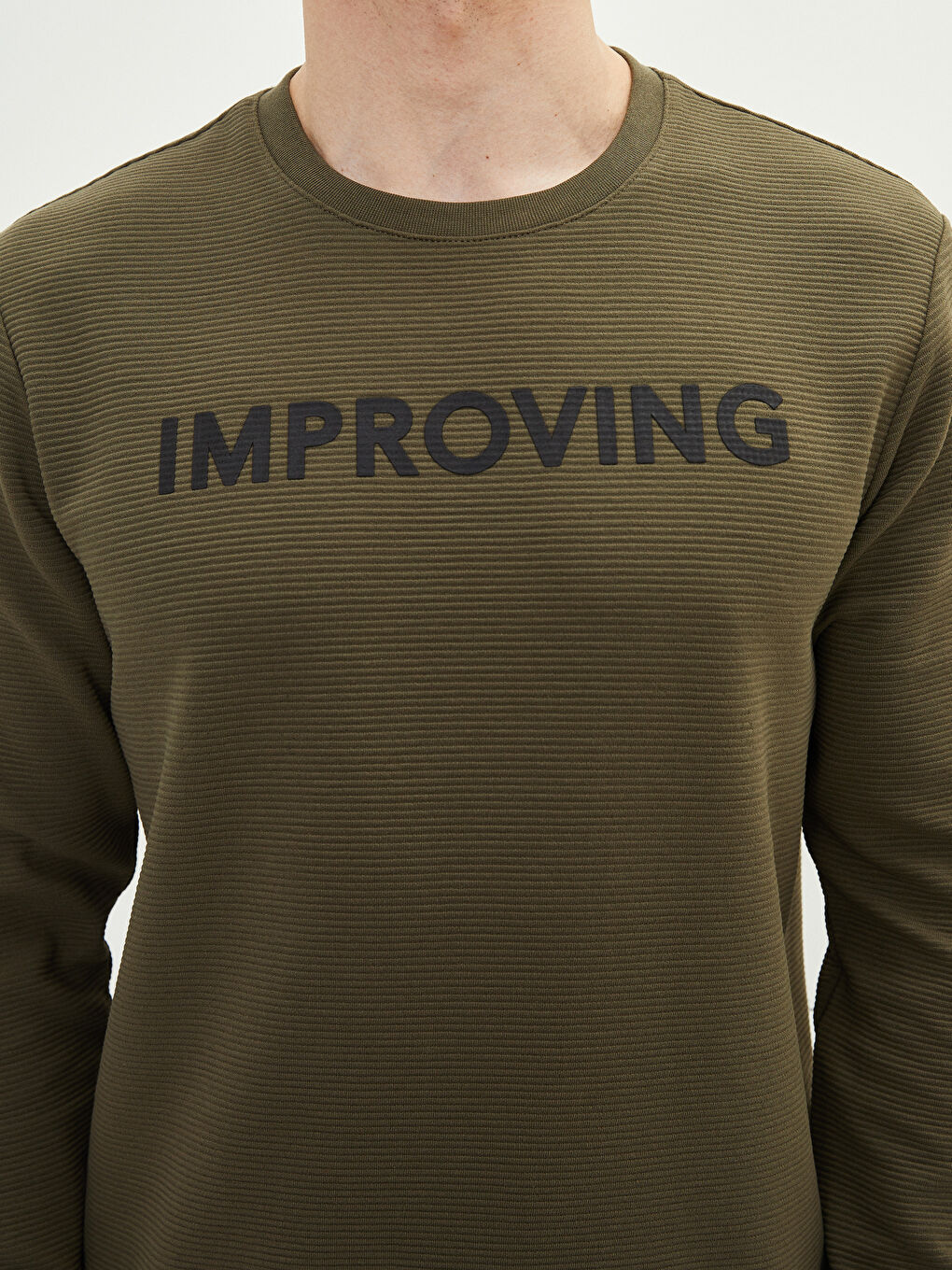 Haki Bisiklet Yaka Uzun Kollu Baskılı Erkek Sweatshirt-3