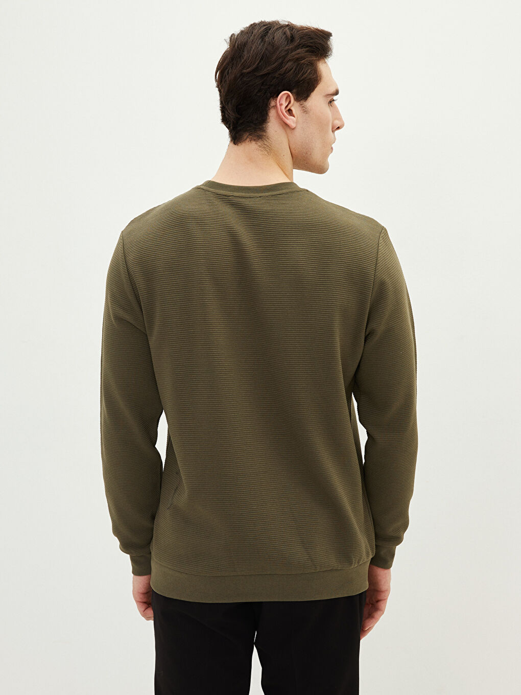 Haki Bisiklet Yaka Uzun Kollu Baskılı Erkek Sweatshirt-4