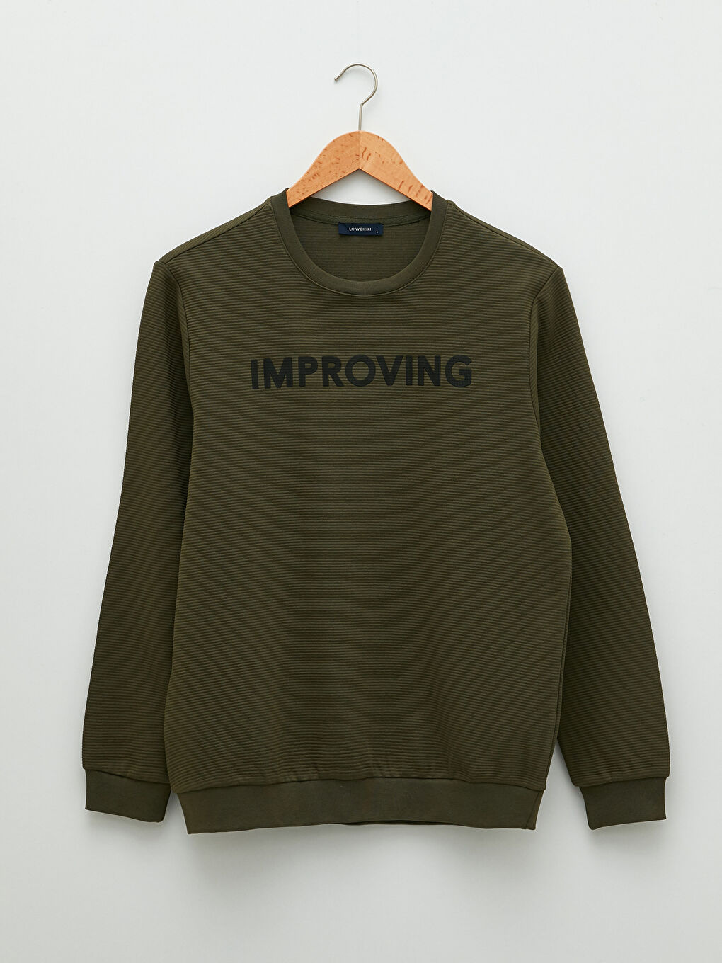 Haki Bisiklet Yaka Uzun Kollu Baskılı Erkek Sweatshirt-5