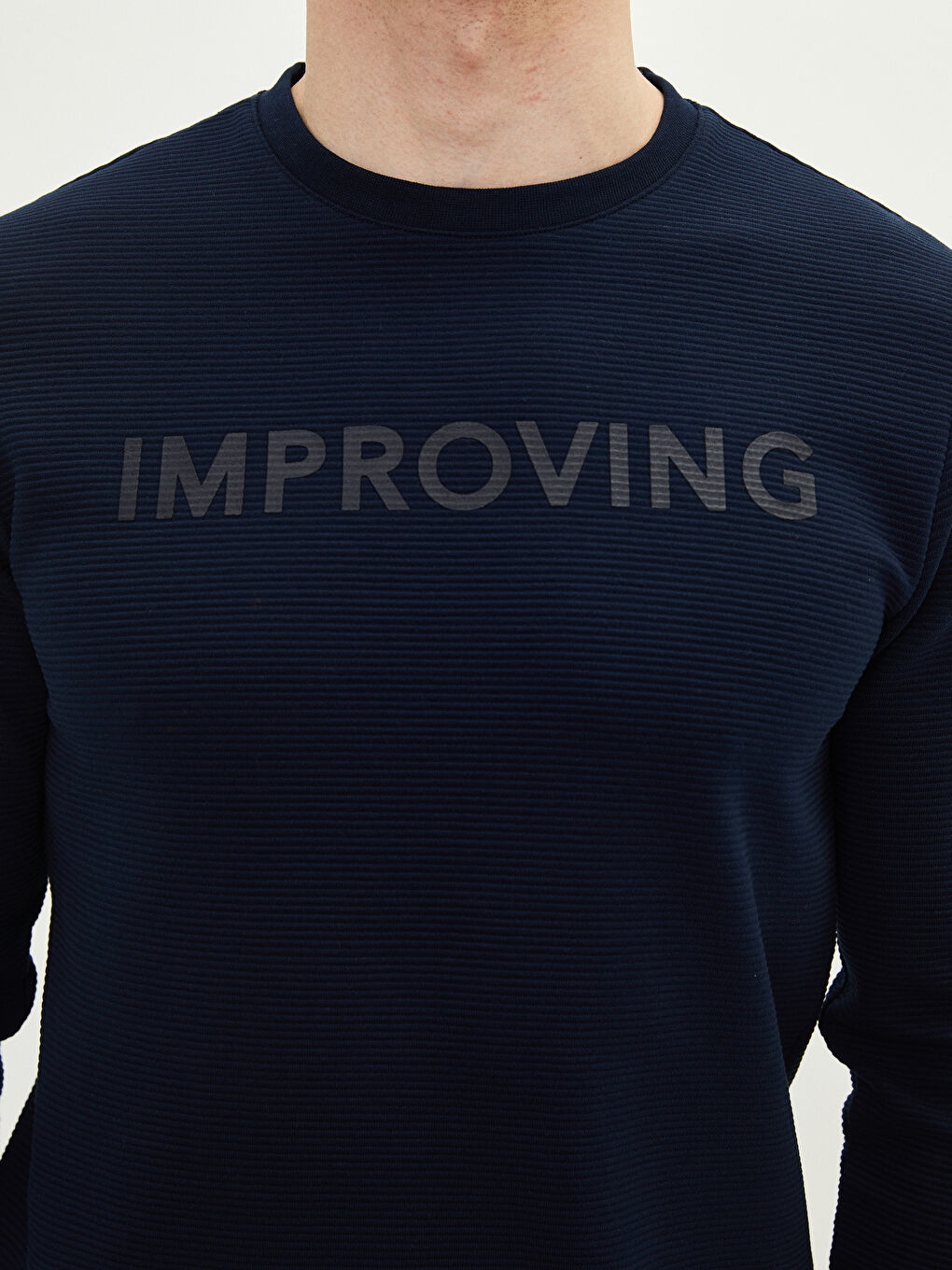 Lacivert Bisiklet Yaka Uzun Kollu Baskılı Erkek Sweatshirt-3