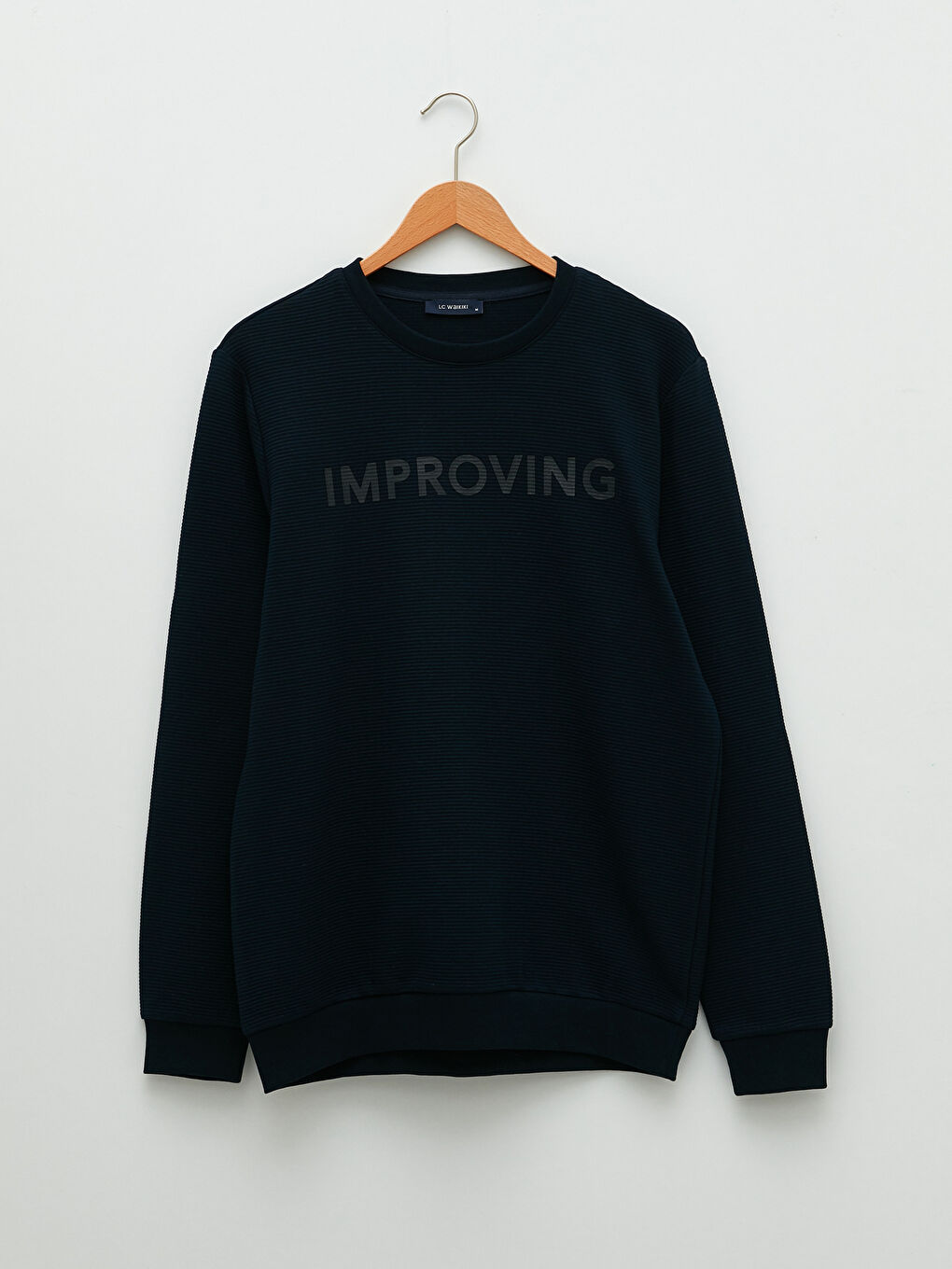 Lacivert Bisiklet Yaka Uzun Kollu Baskılı Erkek Sweatshirt-5