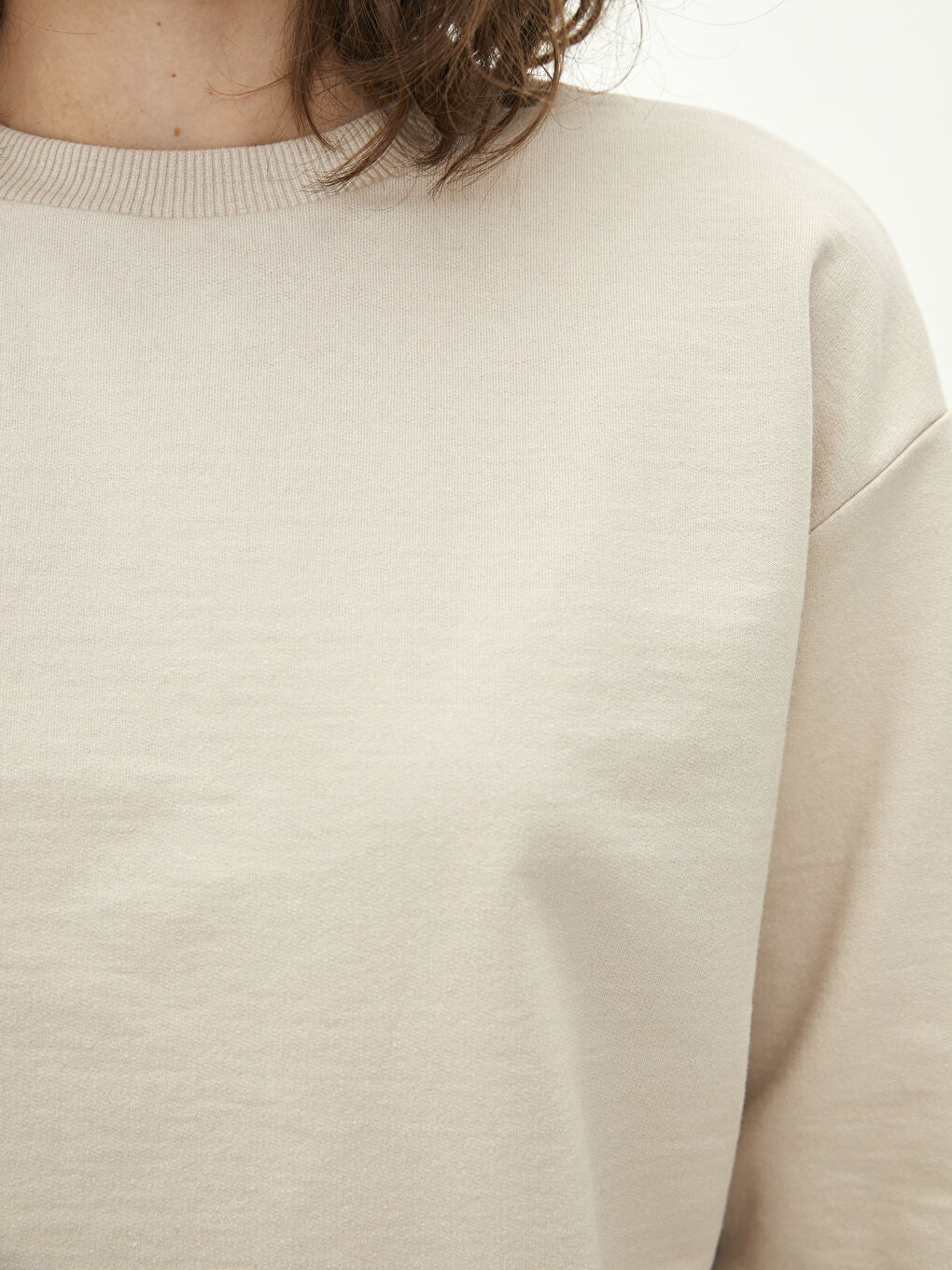 Sweatshirt à Col Rond Uni à Manches Longues pour Femmes-3