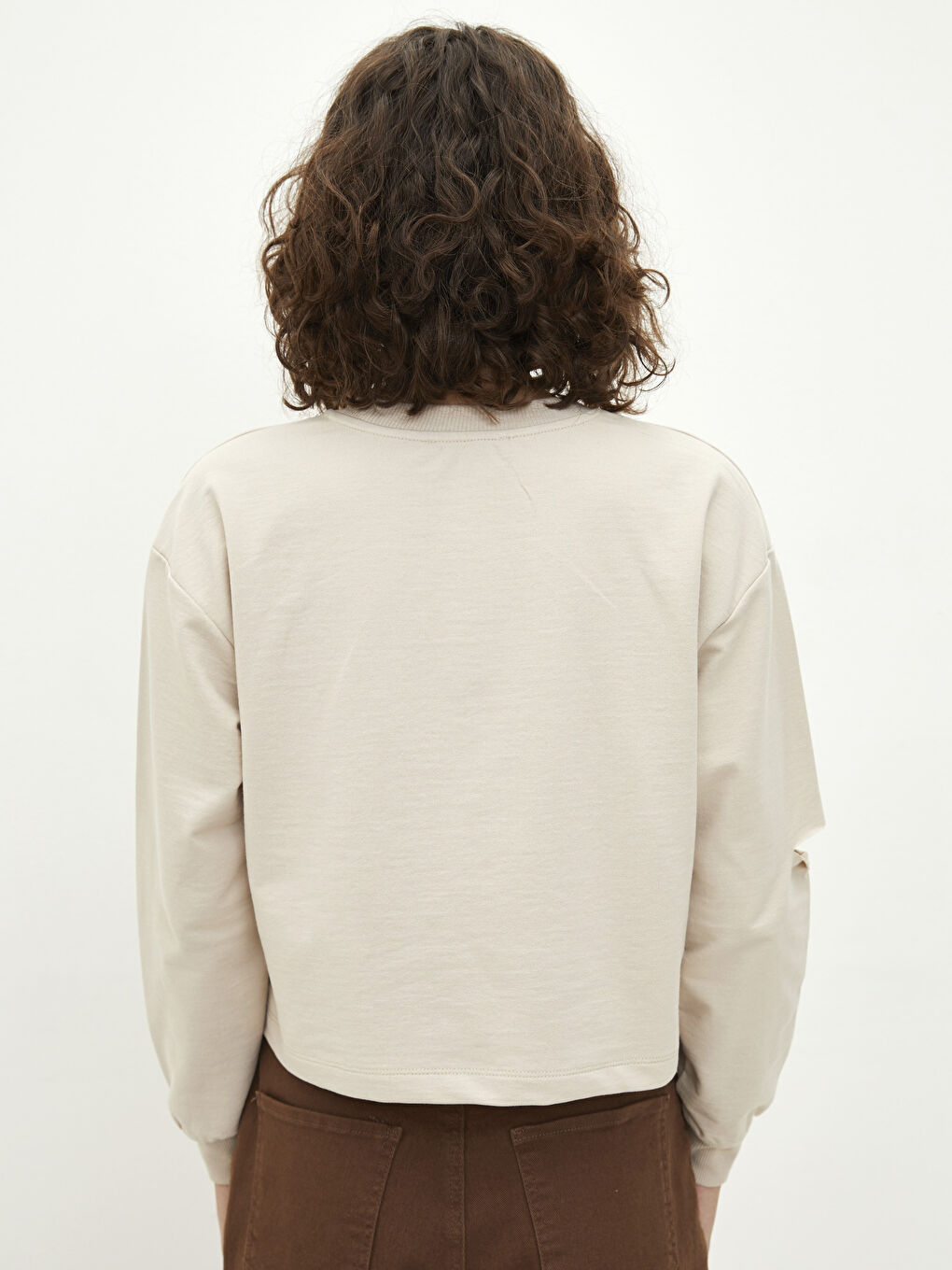 Sweatshirt à Col Rond Uni à Manches Longues pour Femmes-4