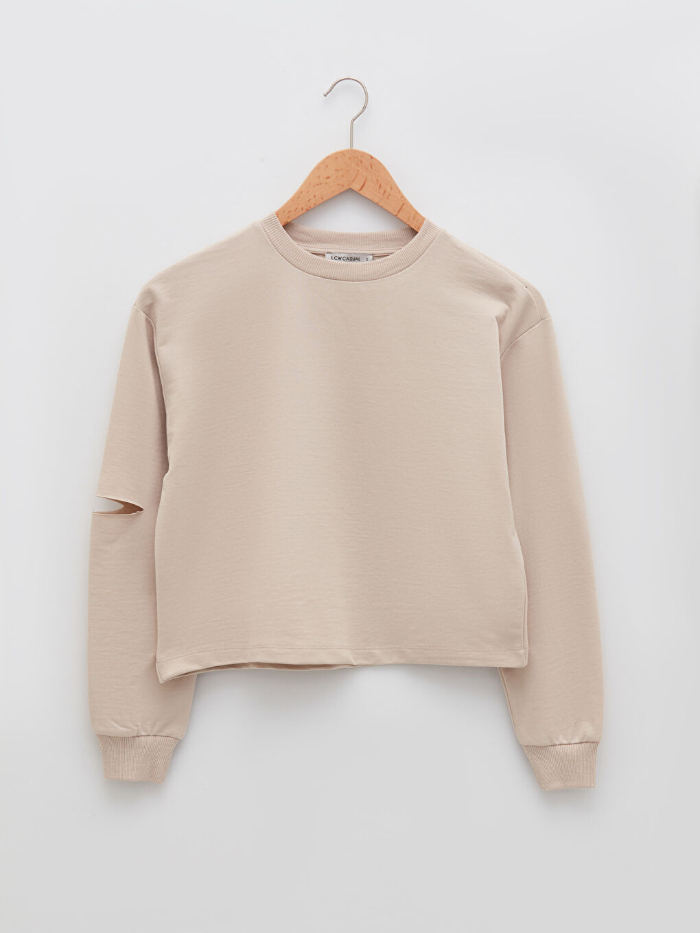 Sweatshirt à Col Rond Uni à Manches Longues pour Femmes-5