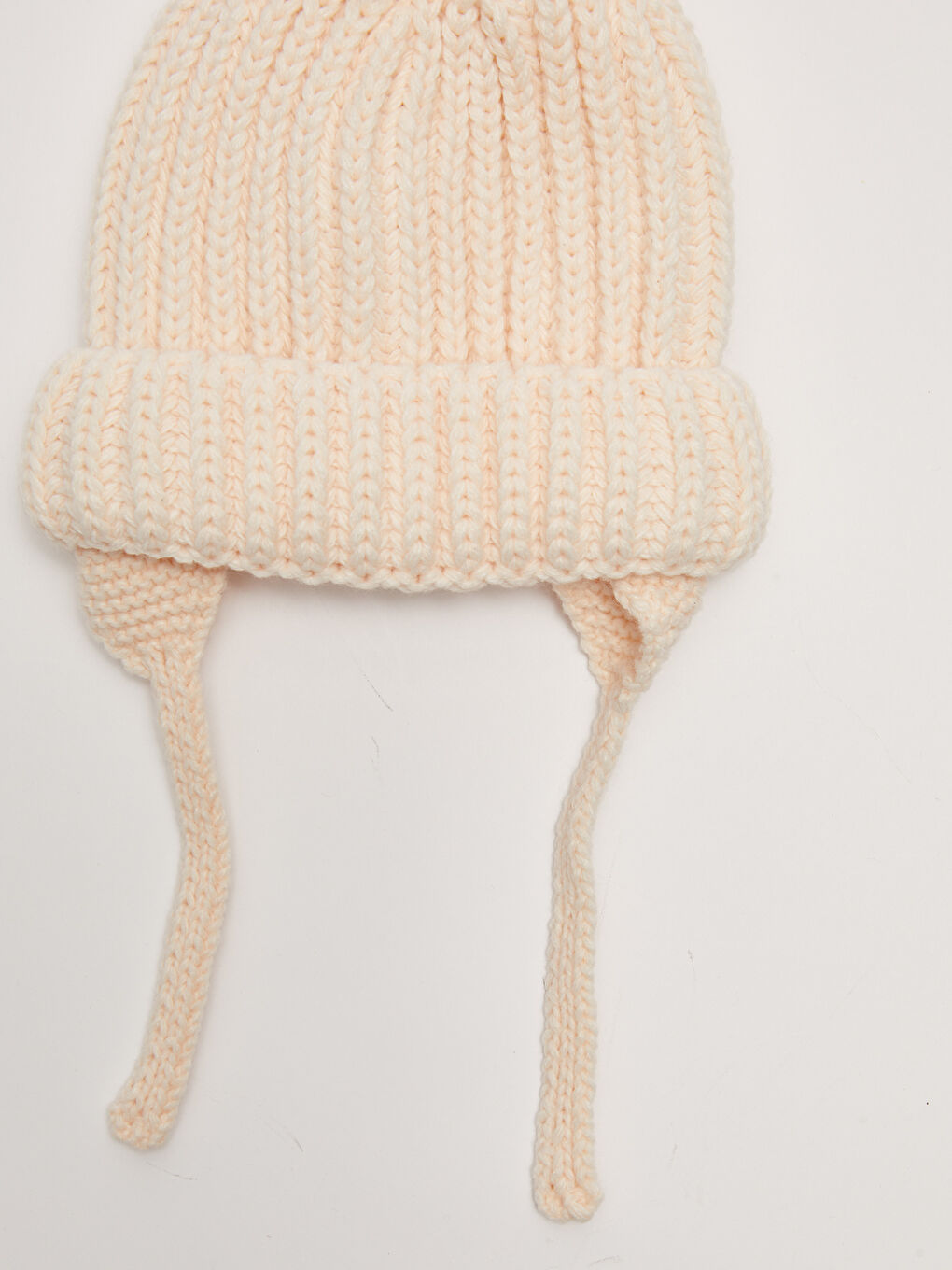 Ekru Ponpon Detaylı Kız Bebek Triko Bere-2