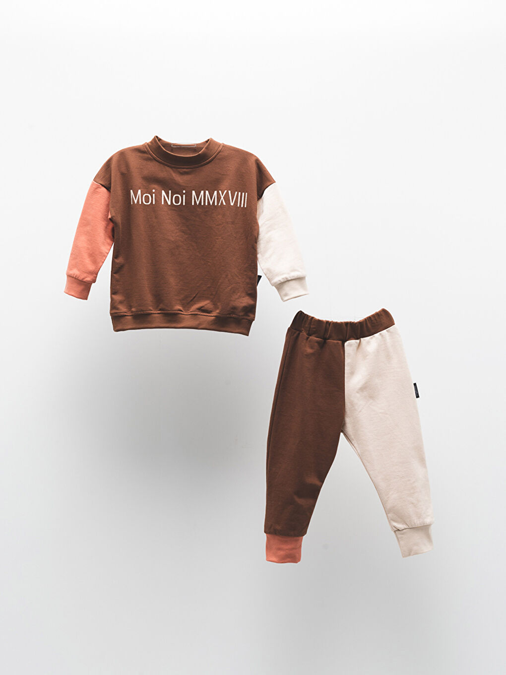 Crew Neck Patterned Long Sleeved Unisex Baby Sweatshirt and Sweatpants 2-Pack Set-1