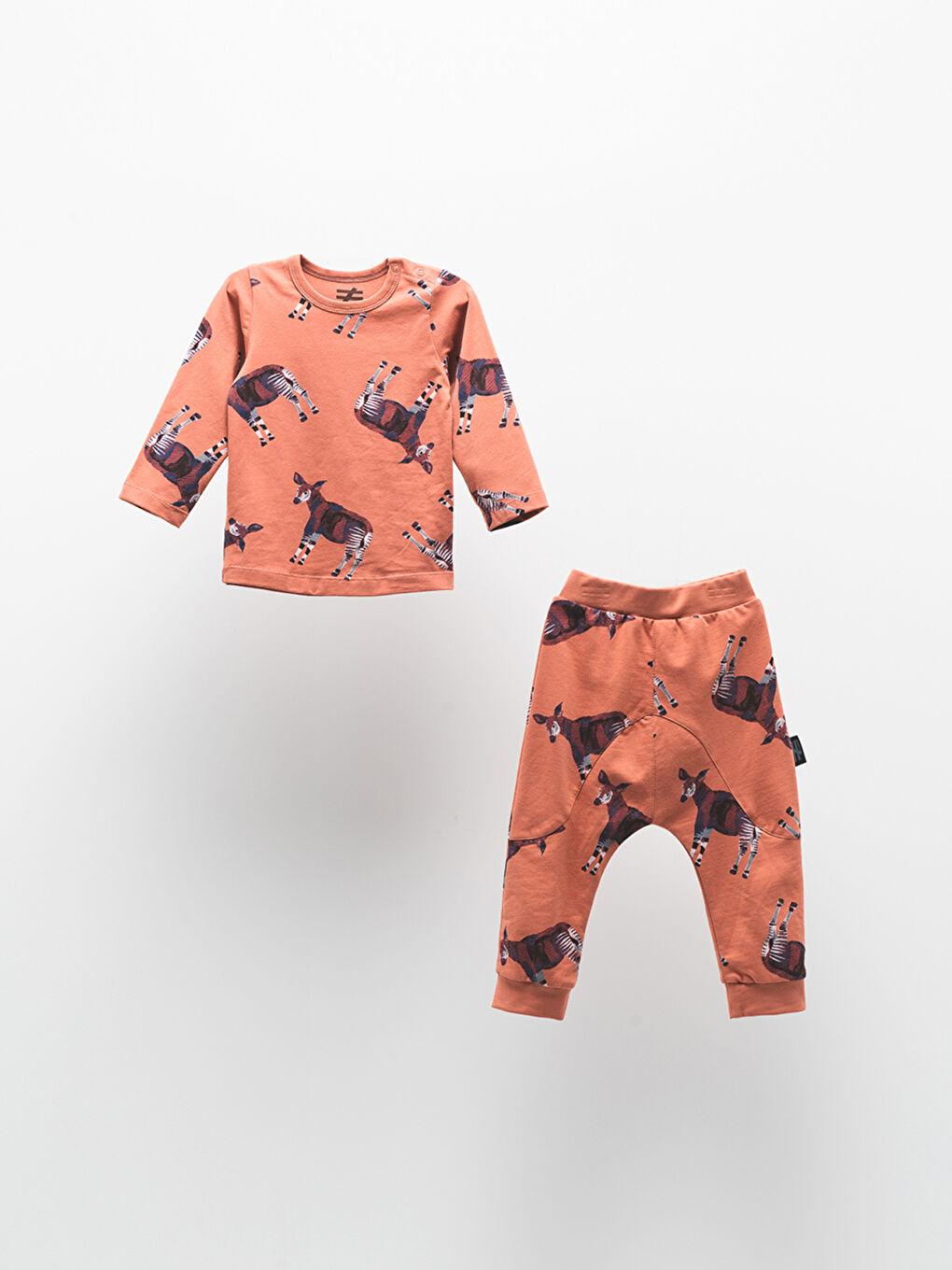 Turuncu Bisiklet Yaka Baskılı Uzun Kollu Unisex Bebek Sweatshirt ve Eşofman Altı 2'li Takım-1