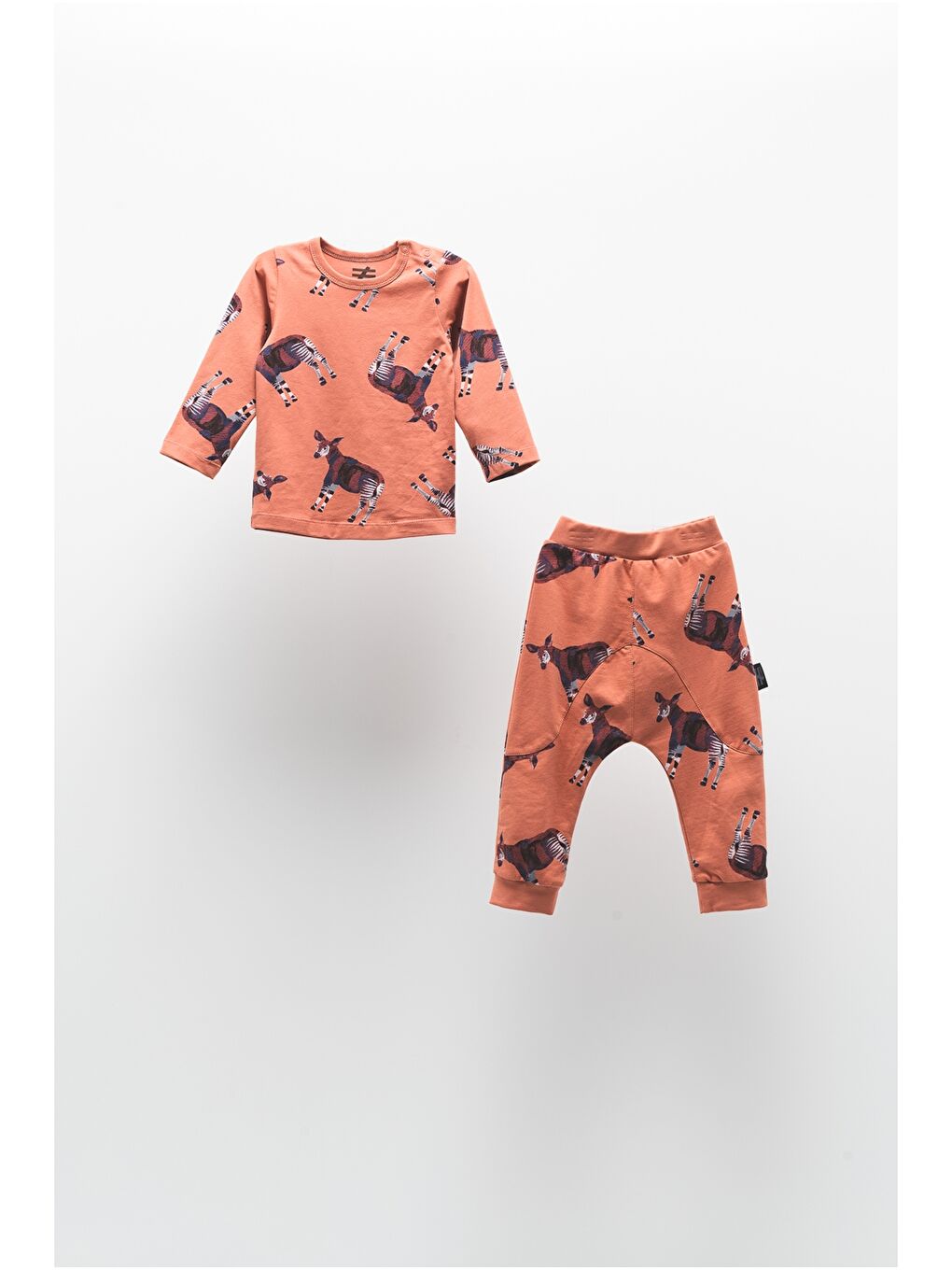 Turuncu Bisiklet Yaka Baskılı Uzun Kollu Unisex Bebek Sweatshirt ve Eşofman Altı 2'li Takım