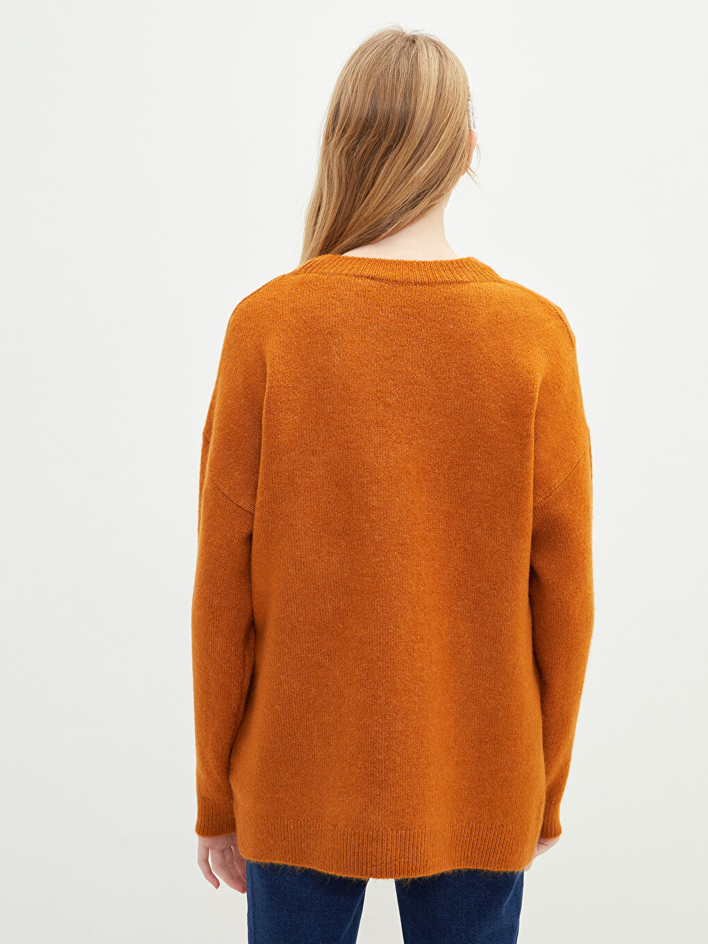 Sarı Bisiklet Yaka Düz Uzun Kollu Kadın Triko Kazak-5