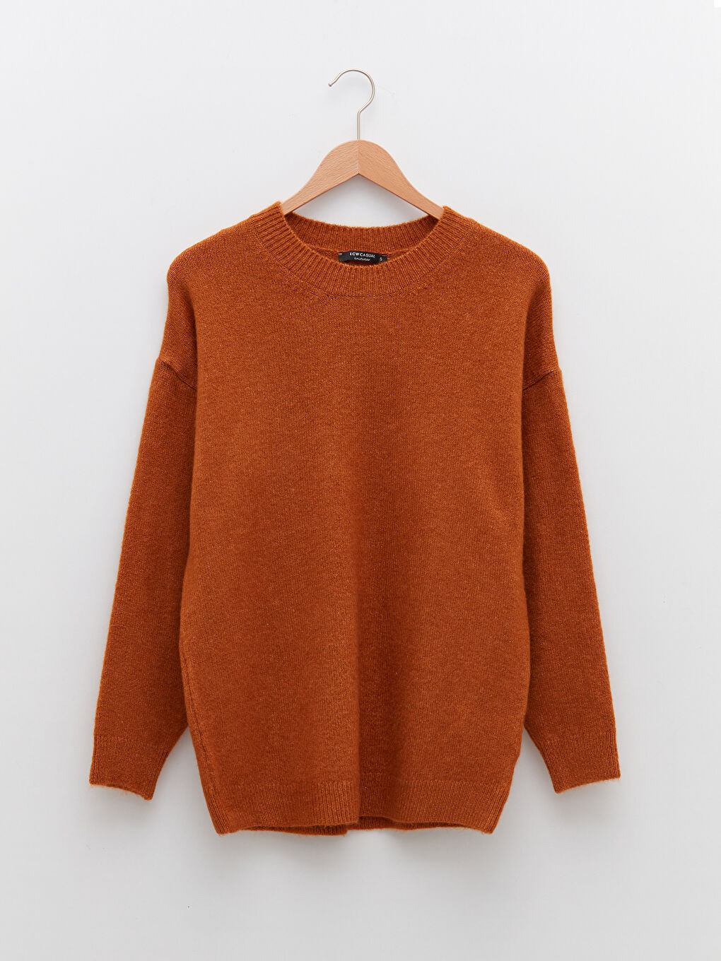 Sarı Bisiklet Yaka Düz Uzun Kollu Kadın Triko Kazak-6