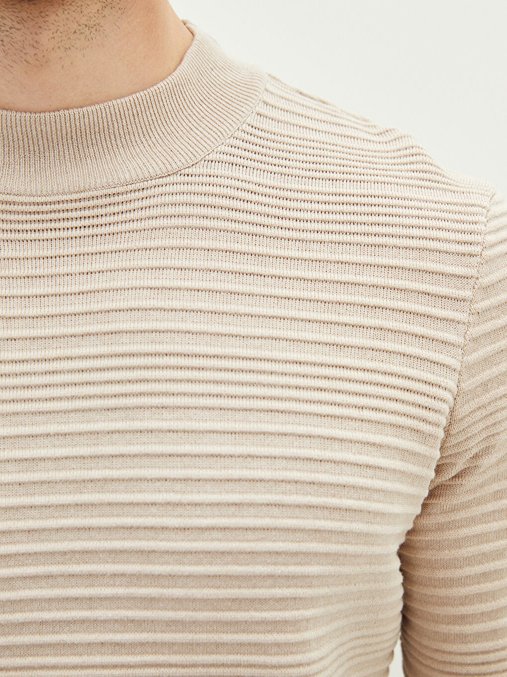 Bej Yarım Balıkçı Yaka Uzun Kollu Erkek Triko Kazak-3