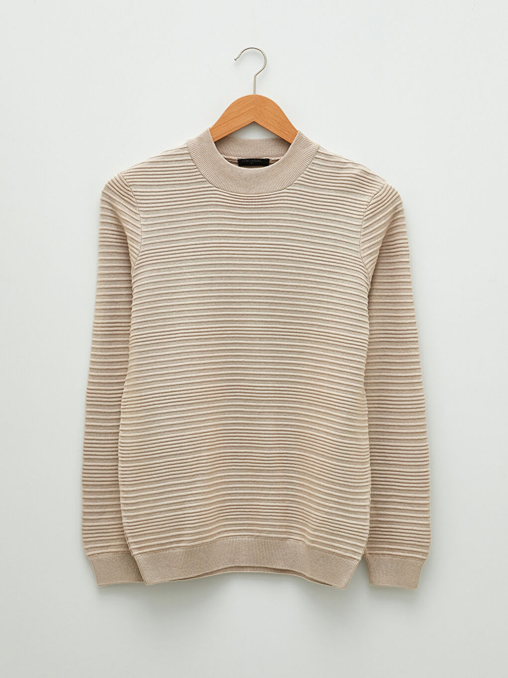 Bej Yarım Balıkçı Yaka Uzun Kollu Erkek Triko Kazak-5