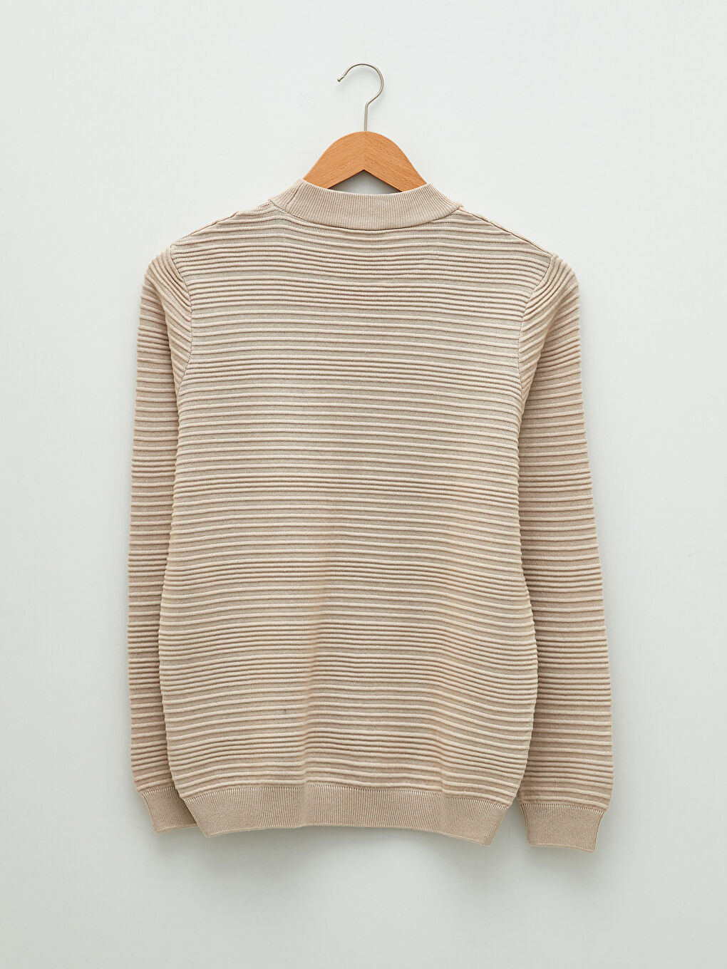 Bej Yarım Balıkçı Yaka Uzun Kollu Erkek Triko Kazak-6