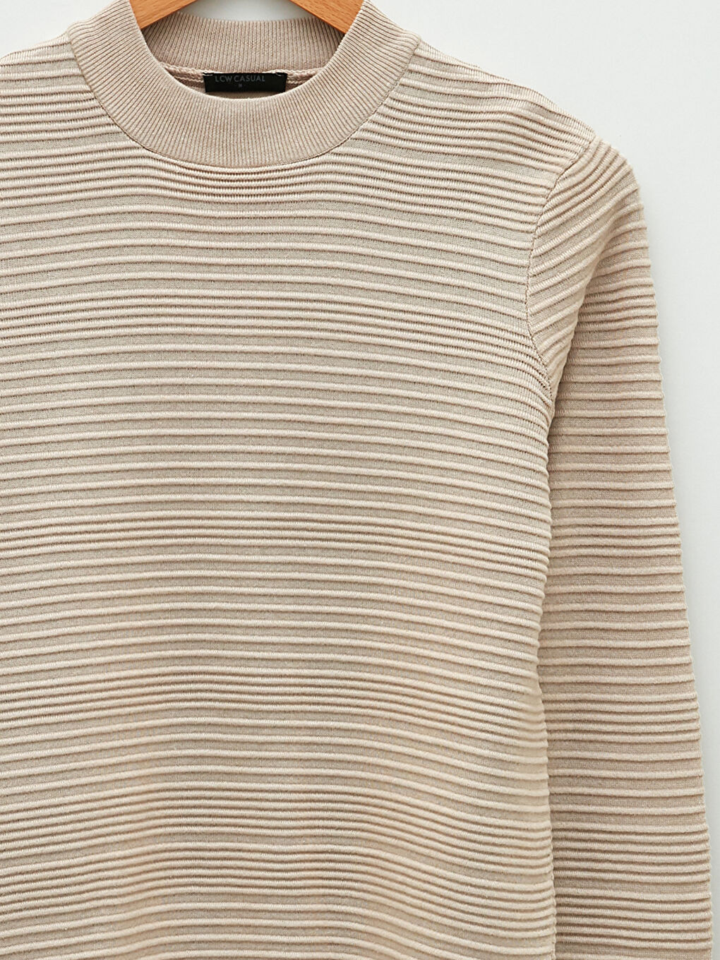 Bej Yarım Balıkçı Yaka Uzun Kollu Erkek Triko Kazak-7