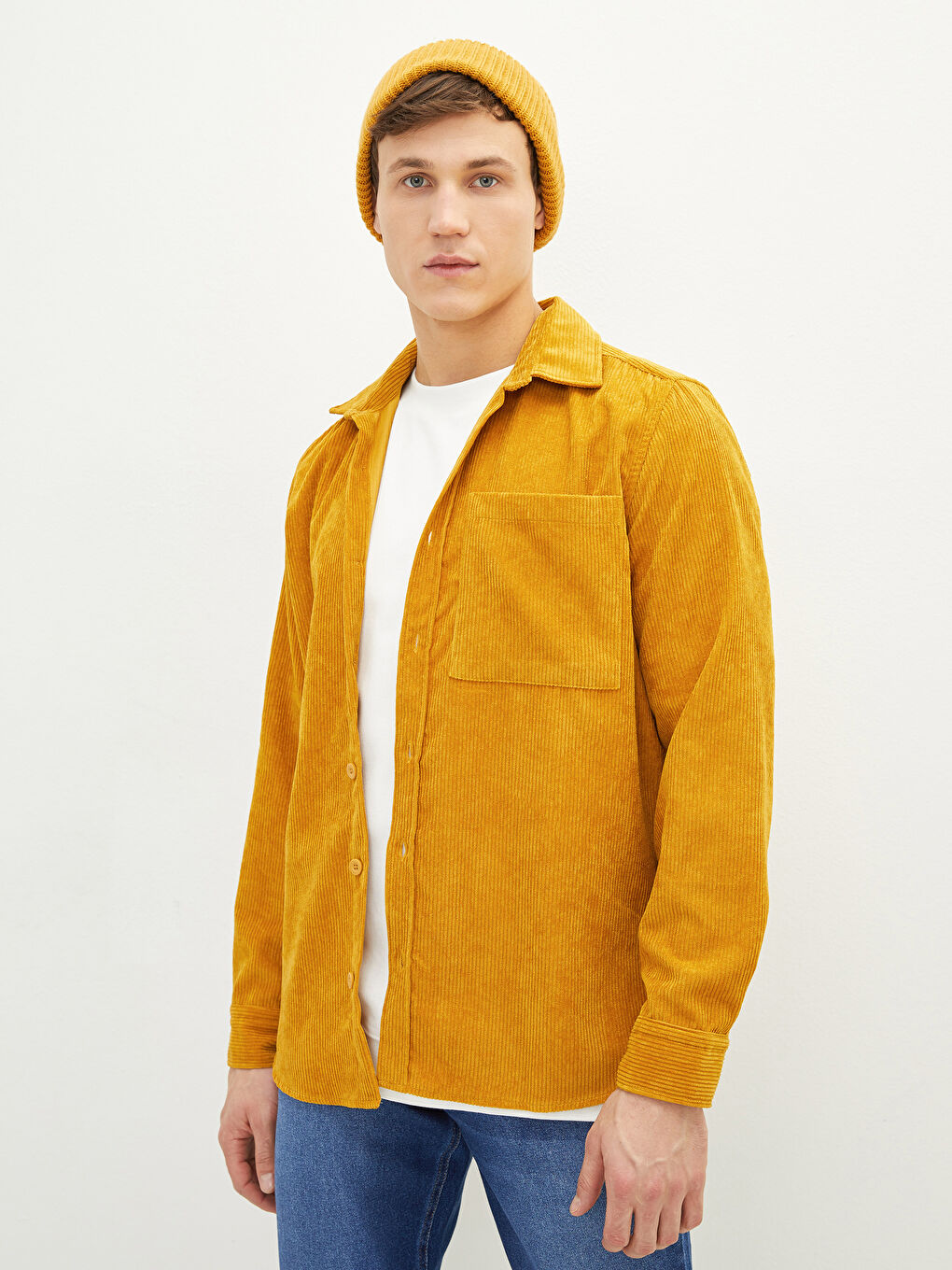 Regular Fit Long Sleeve Velvet Men's Shirt