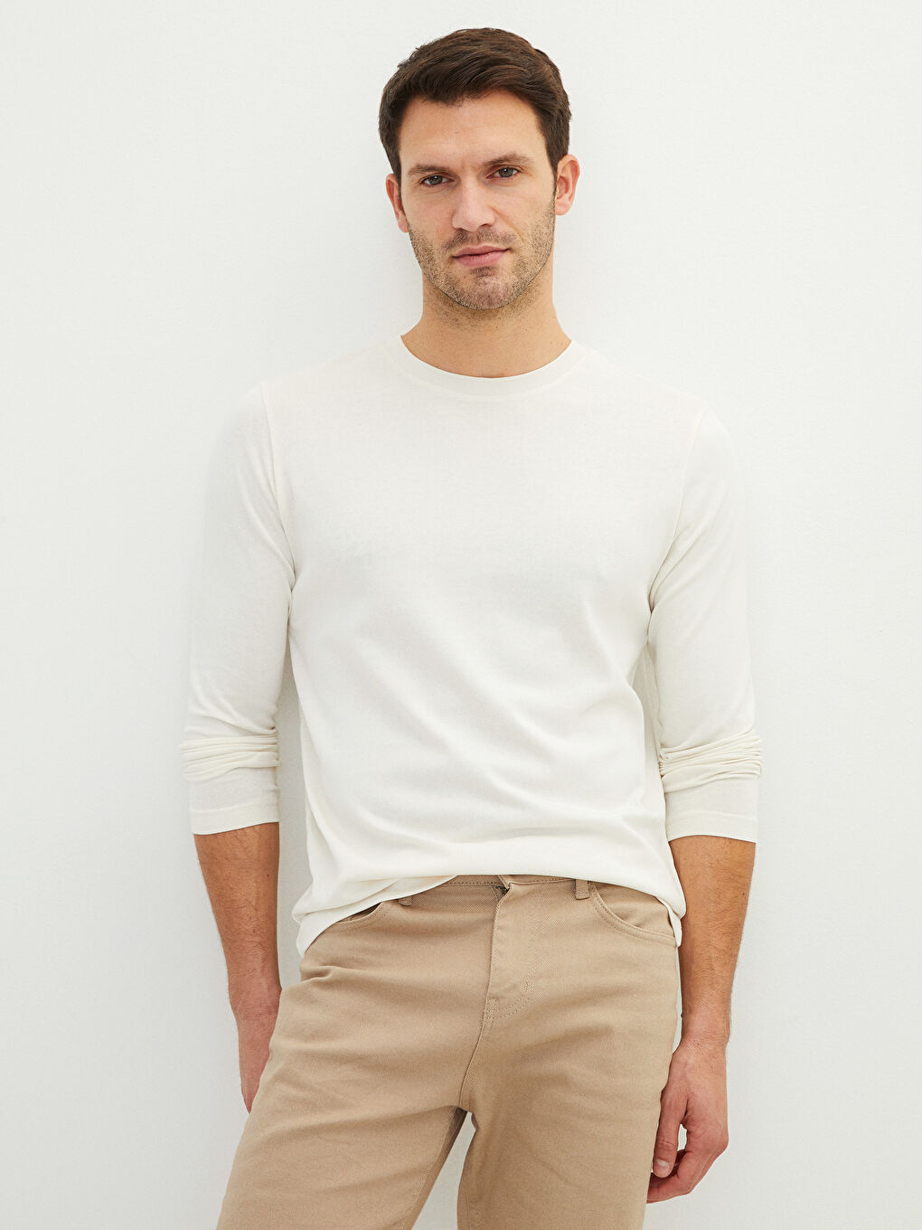 Tricou cu Mânecă Lungă și Guler Rotund din Jerseu pentru Bărbați