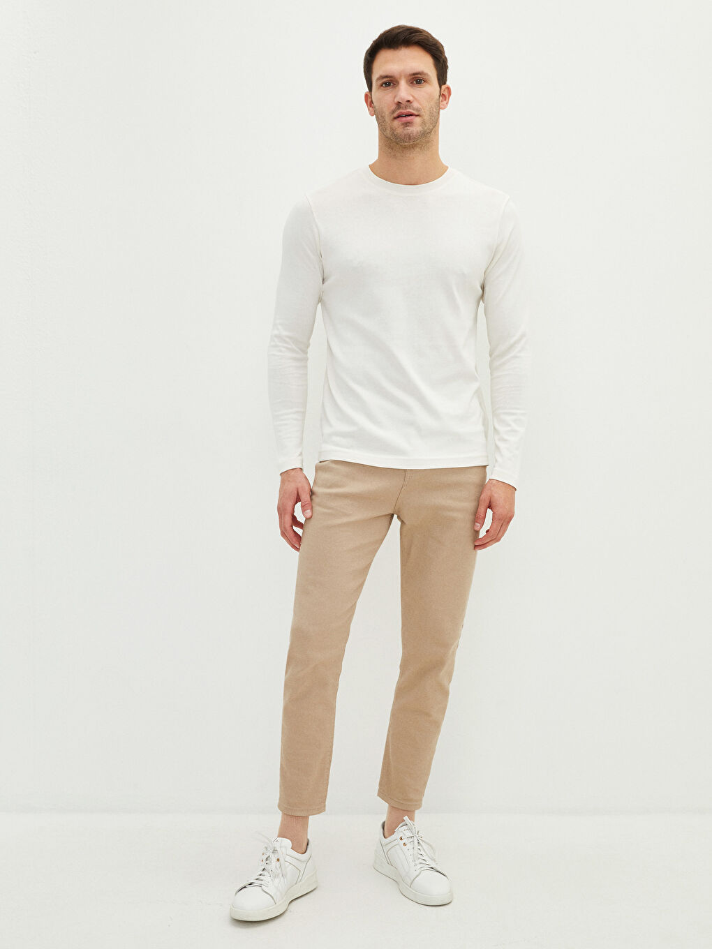 Tricou cu Mânecă Lungă și Guler Rotund din Jerseu pentru Bărbați-2