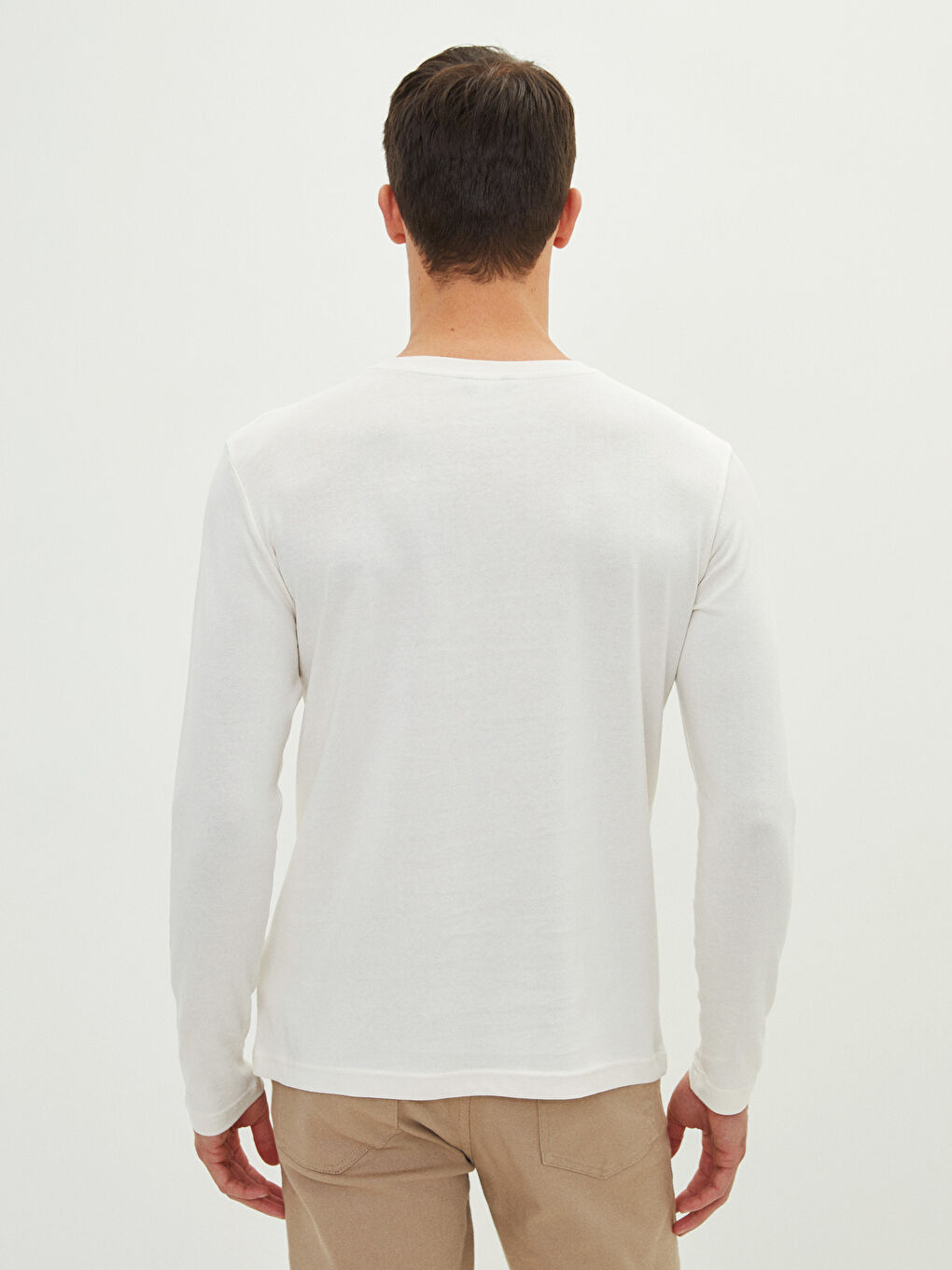 Tricou cu Mânecă Lungă și Guler Rotund din Jerseu pentru Bărbați-4