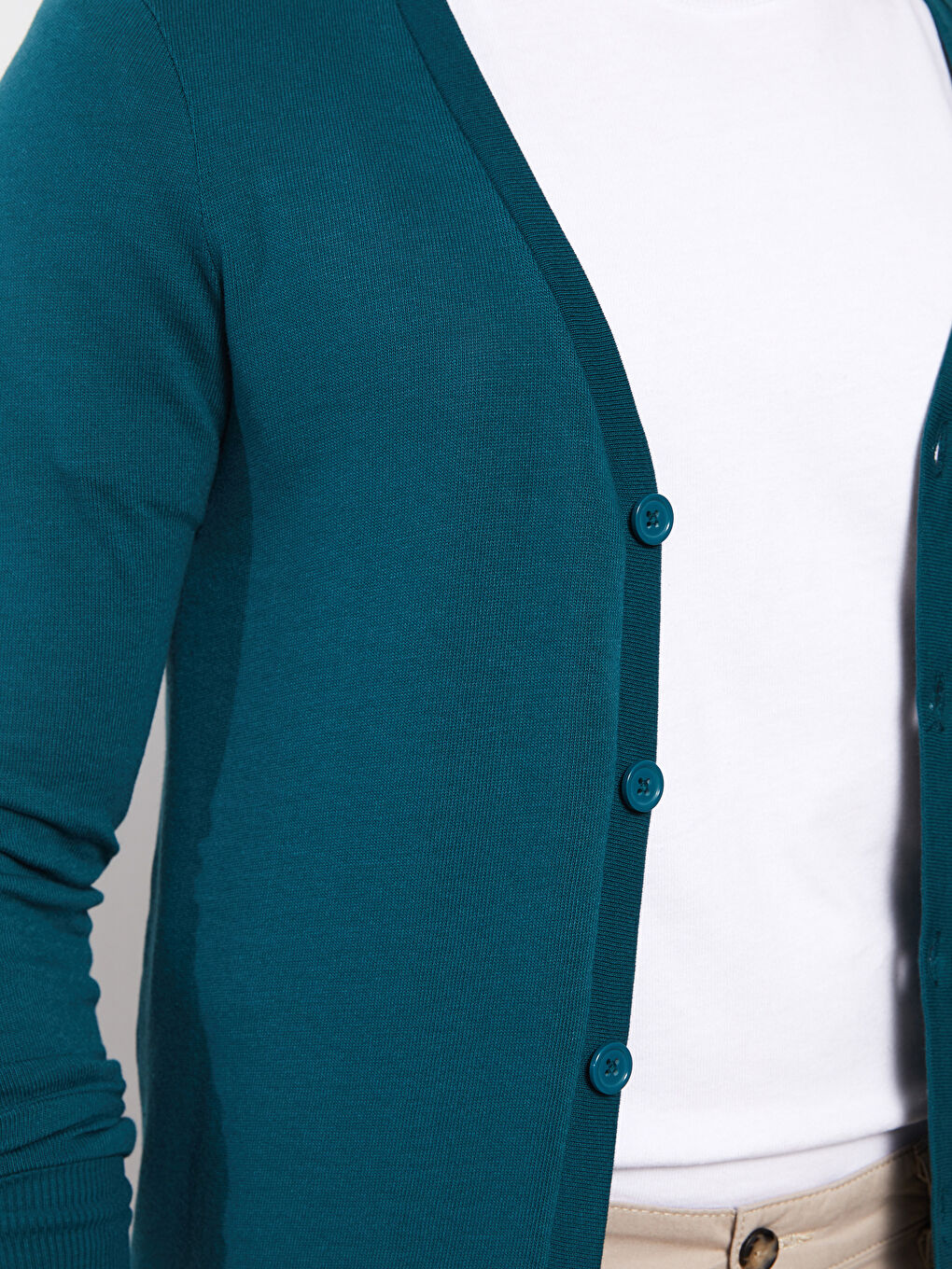 Petrol Standart Kalıp V Yaka Uzun Kollu Erkek Hırka-3