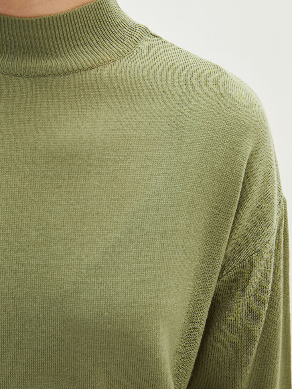 Yeşil Yarım Balıkçı Yaka Düz Uzun Kollu Kadın Triko Tunik-4