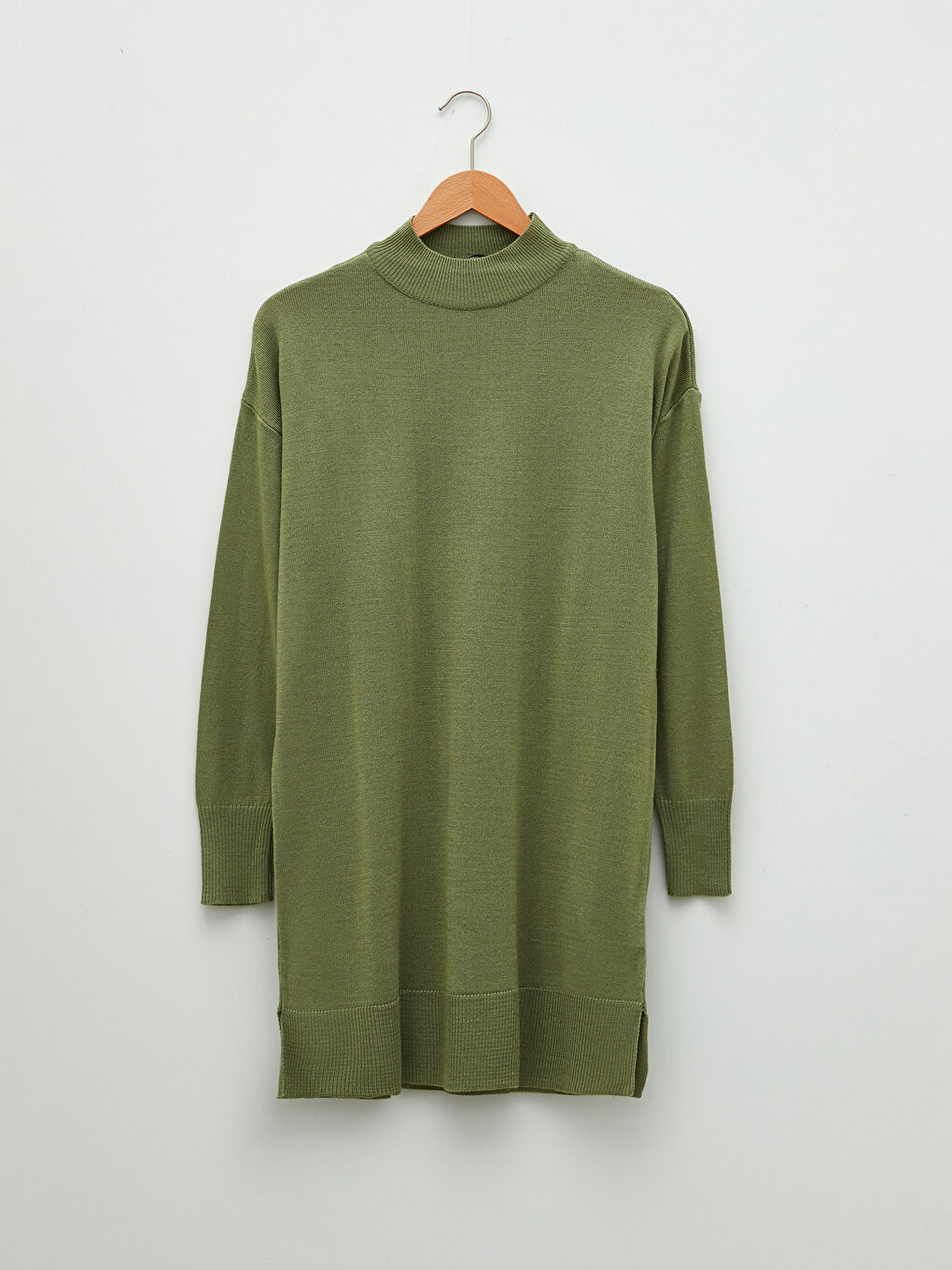 Yeşil Yarım Balıkçı Yaka Düz Uzun Kollu Kadın Triko Tunik-6