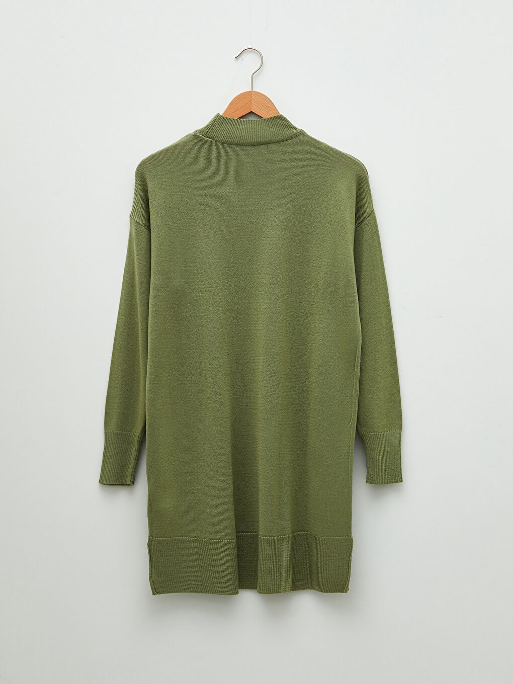 Yeşil Yarım Balıkçı Yaka Düz Uzun Kollu Kadın Triko Tunik-7